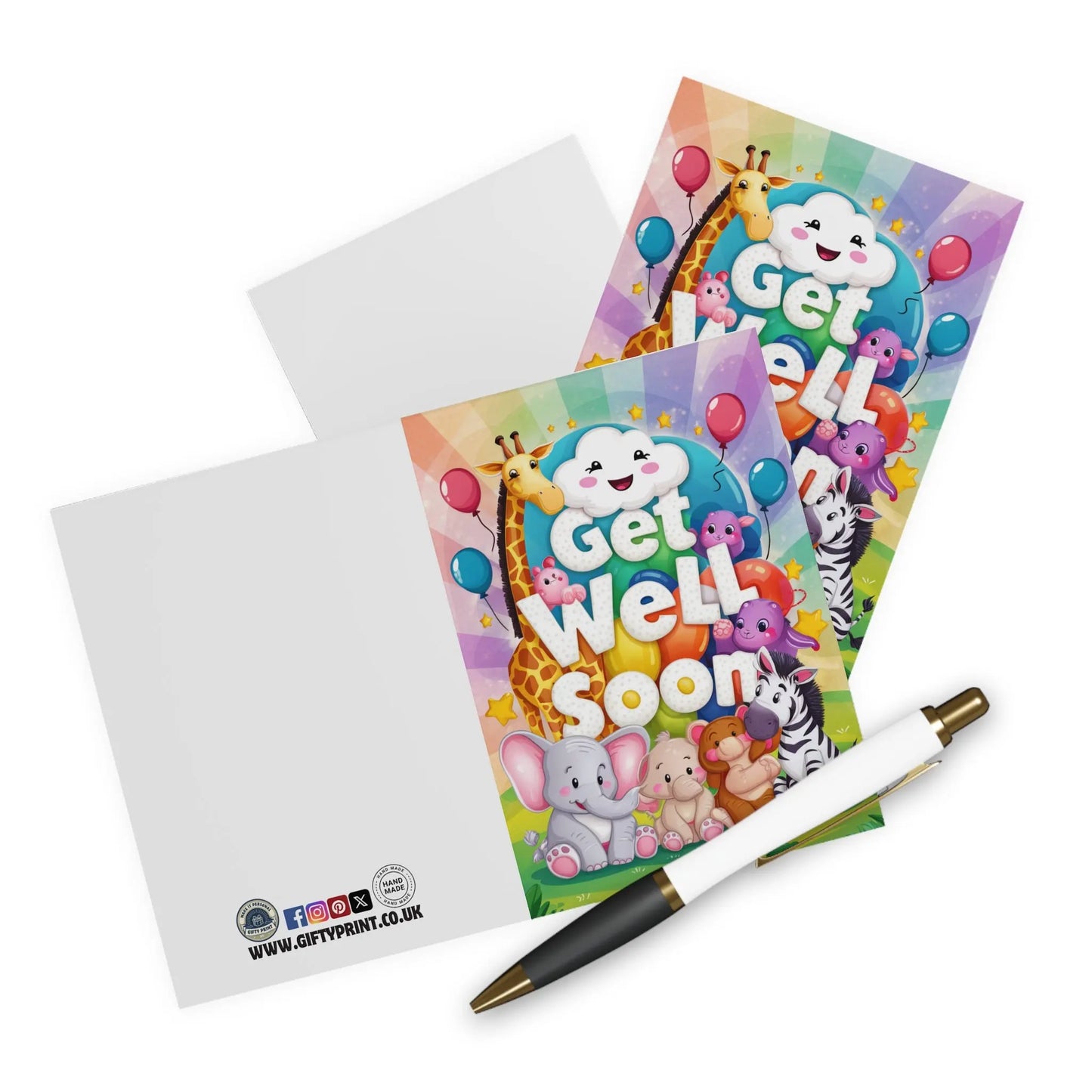 Get Well Soon Card Cute Animals & Balloons