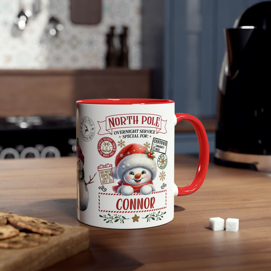 Personalised North Pole Snowman Christmas Mug