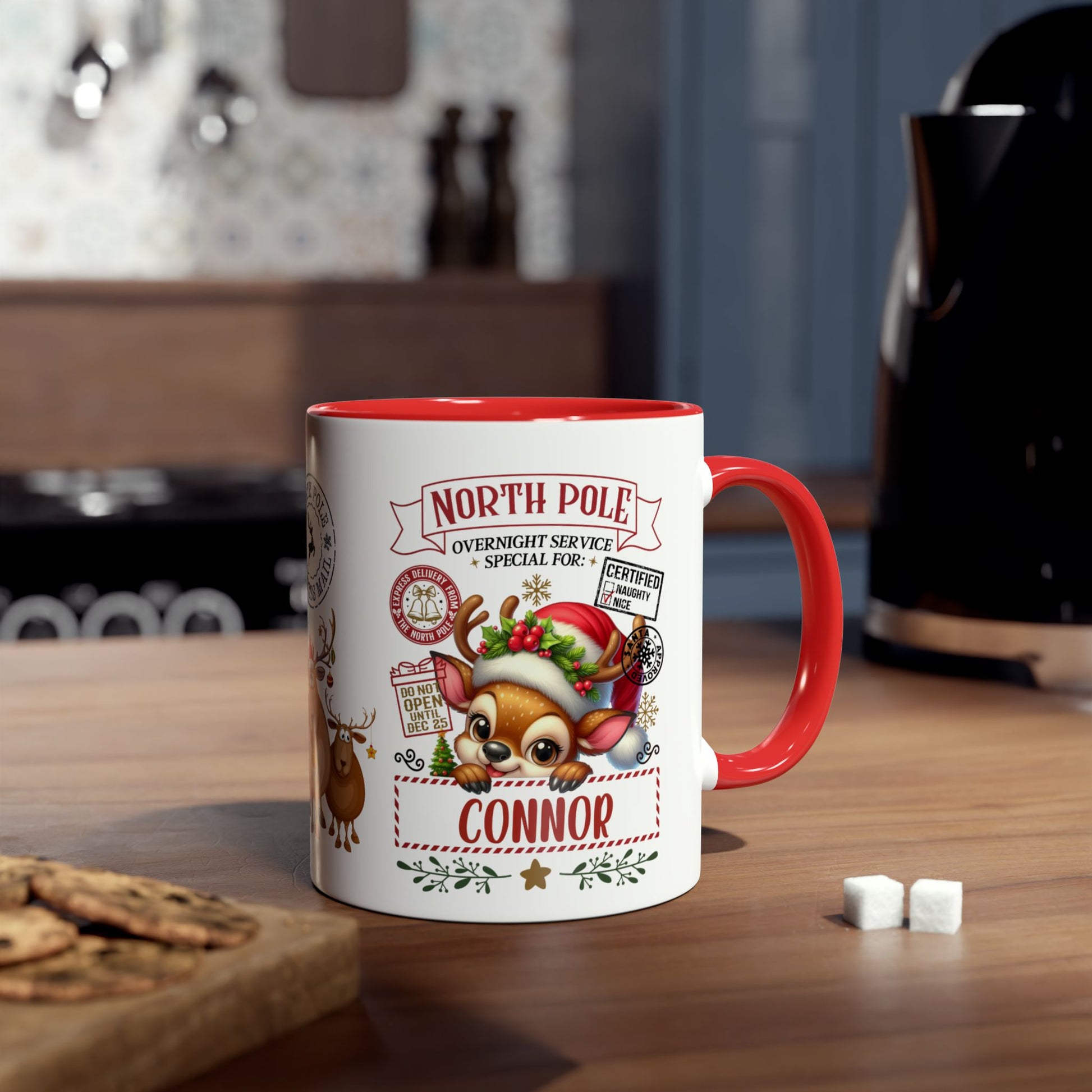 Personalised North Pole Reindeer Christmas Mug