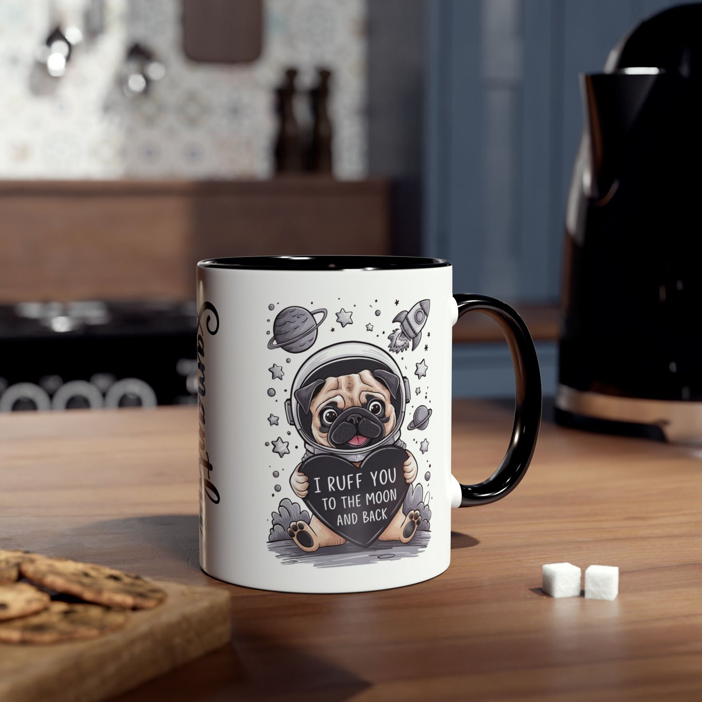 Context Valentines Day Mug Adorable Pug Dog I Ruff You To The Moon & Back
