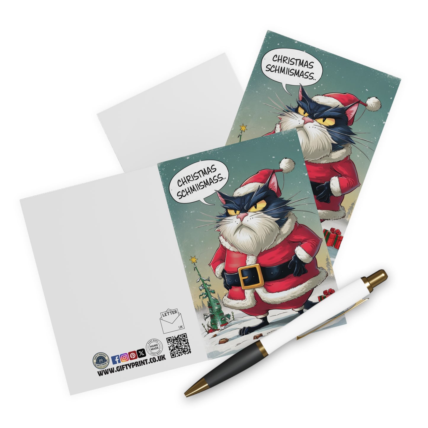 Open Grumpy Santa Cat Christmas Schmismass Christmas Card