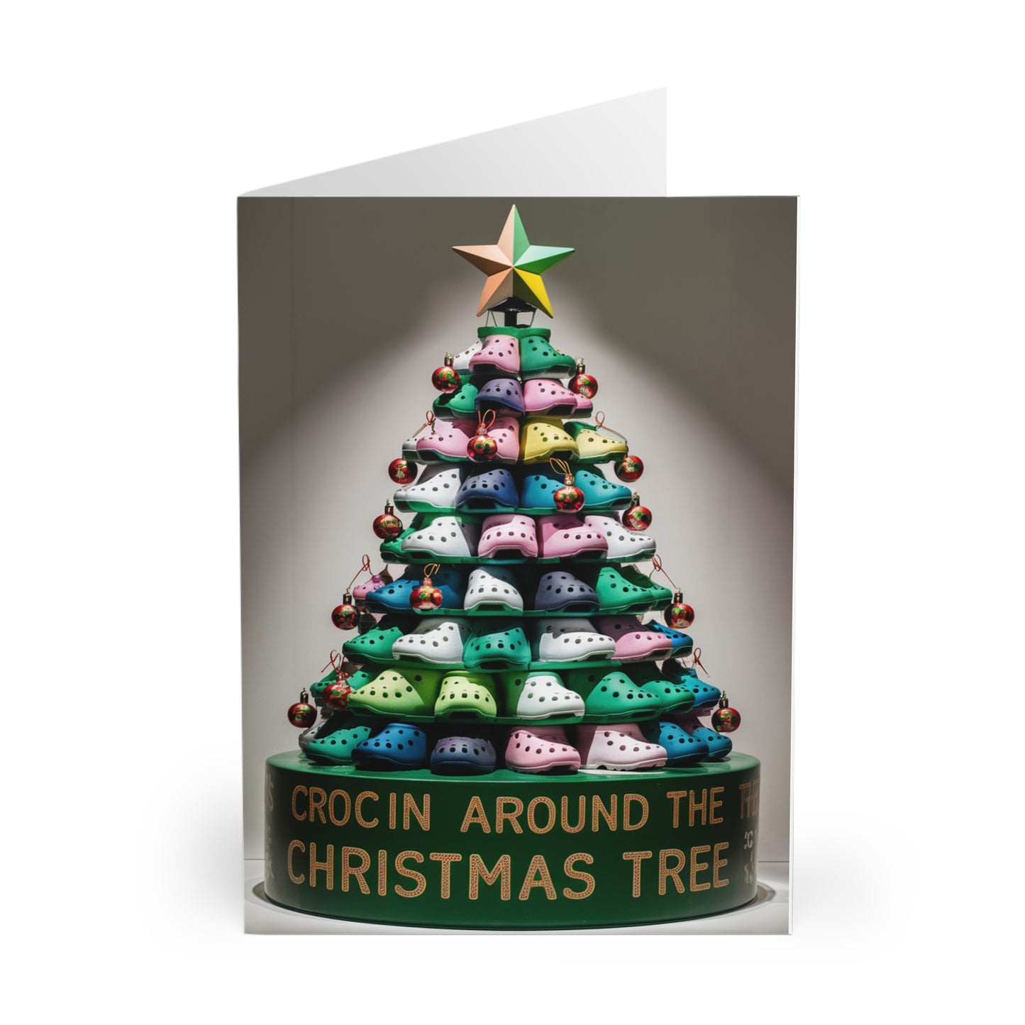 Front Crocin Around The Christmas Tree Funny Christmas Card