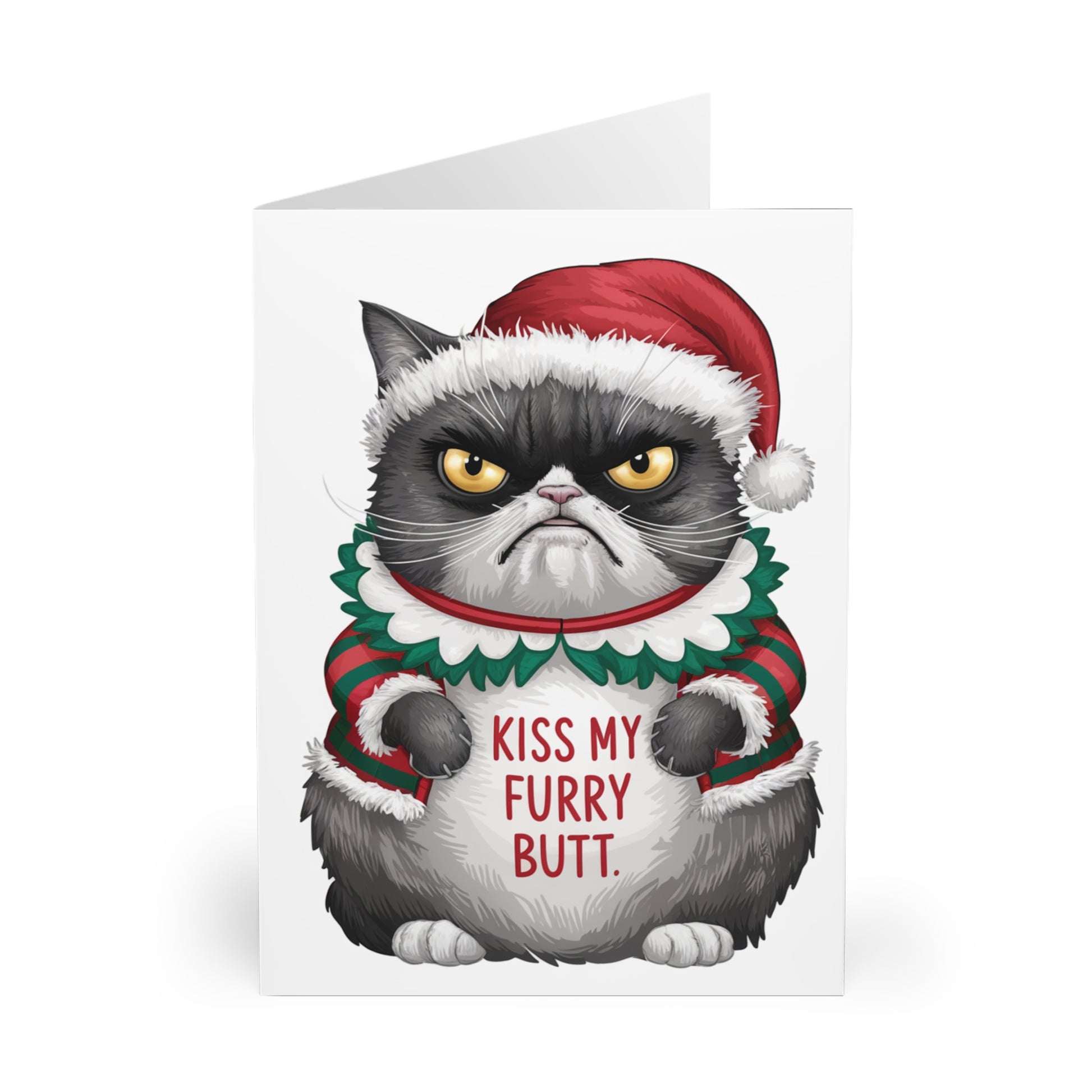 Front Cute Grumpy Cat Kiss My Furry Butt Christmas Card