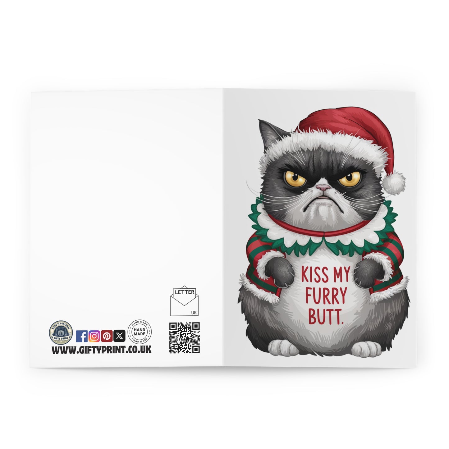 Open Cute Grumpy Cat Kiss My Furry Butt Christmas Card