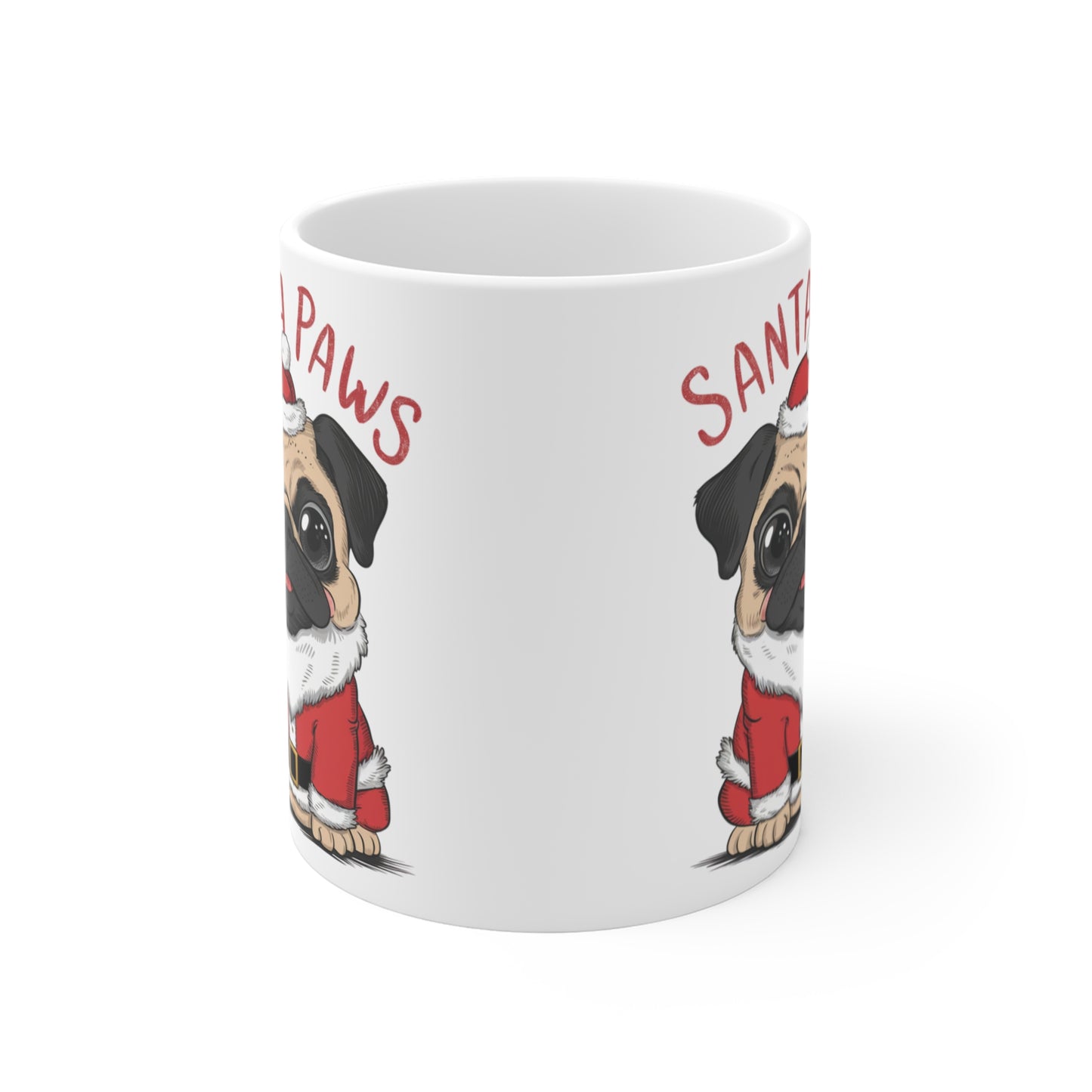 Front Cute Pug Dog Christmas Mug Santa Paws 