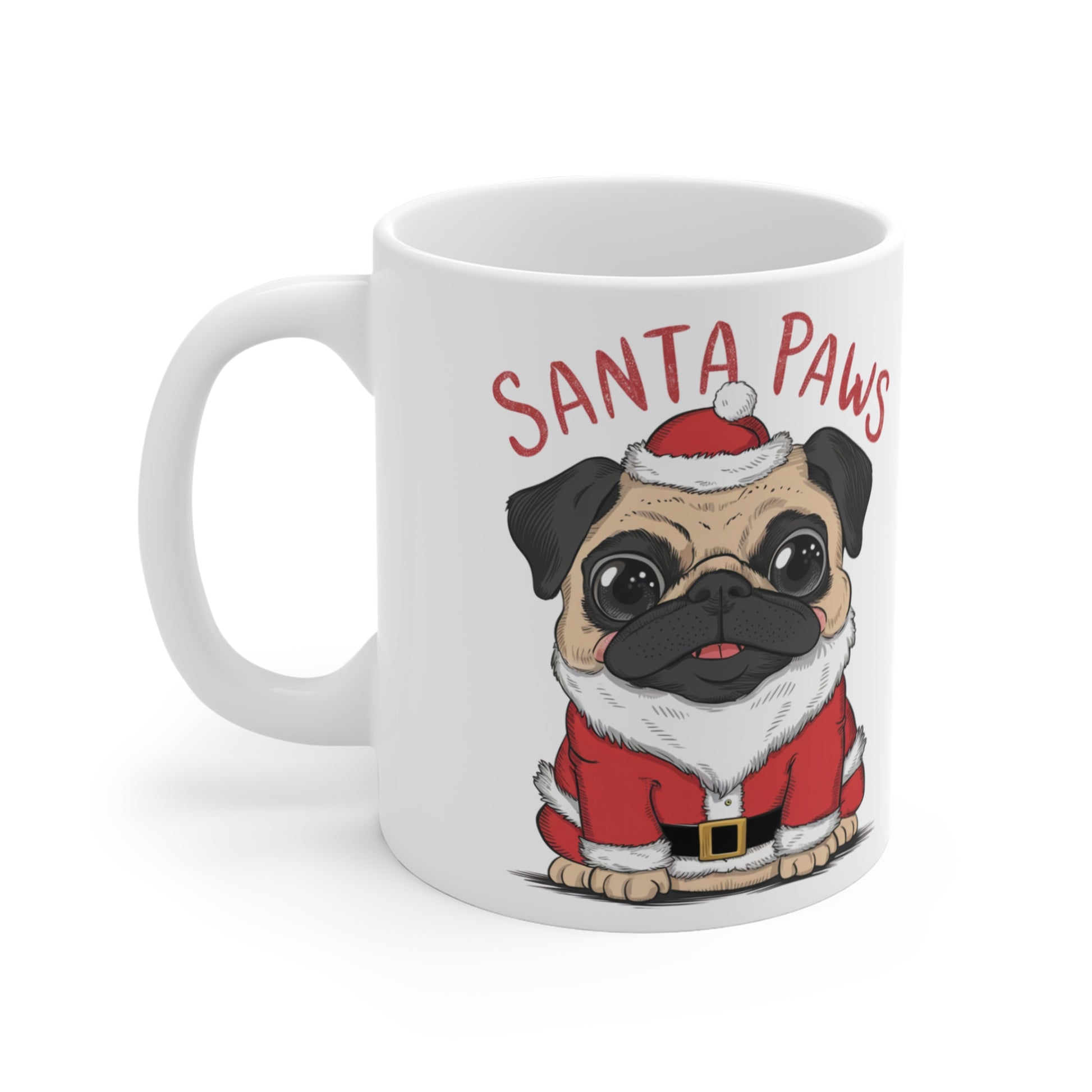 Left Cute Pug Dog Christmas Mug Santa Paws 