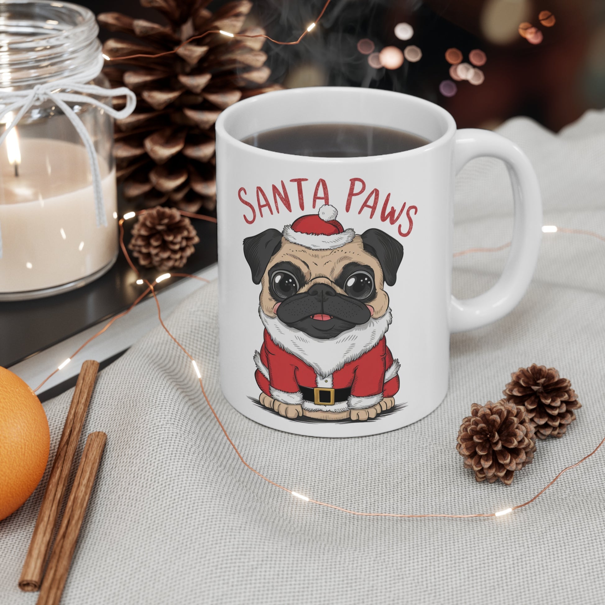 Context Cute Pug Dog Christmas Mug Santa Paws 