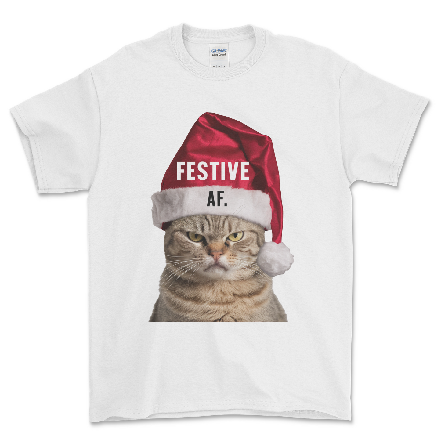 White Christmas T Shirt Festive AF Cat