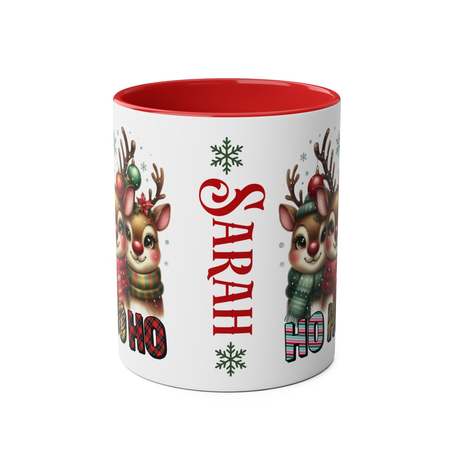 Red Christmas Deers Ho Ho Ho Personalised Christmas Mug f