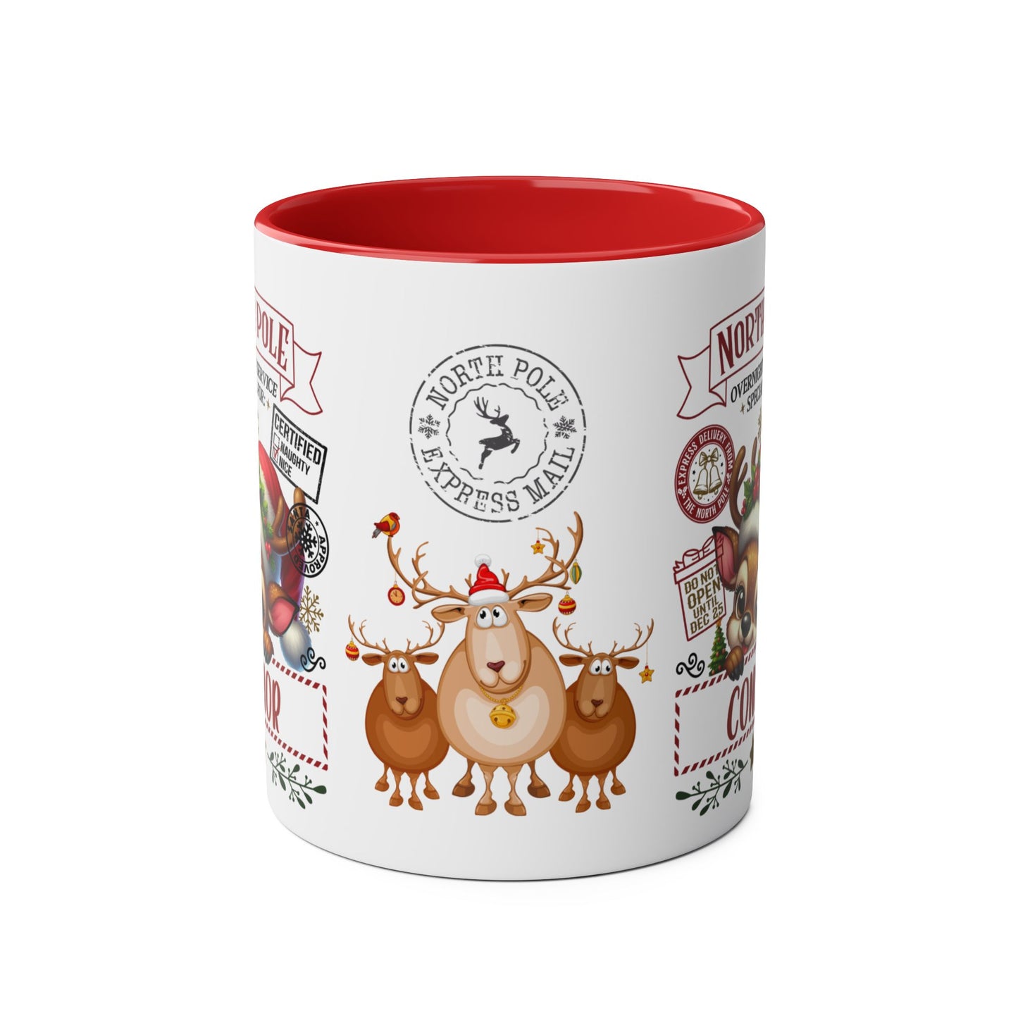 Personalised North Pole Reindeer Christmas Mug f