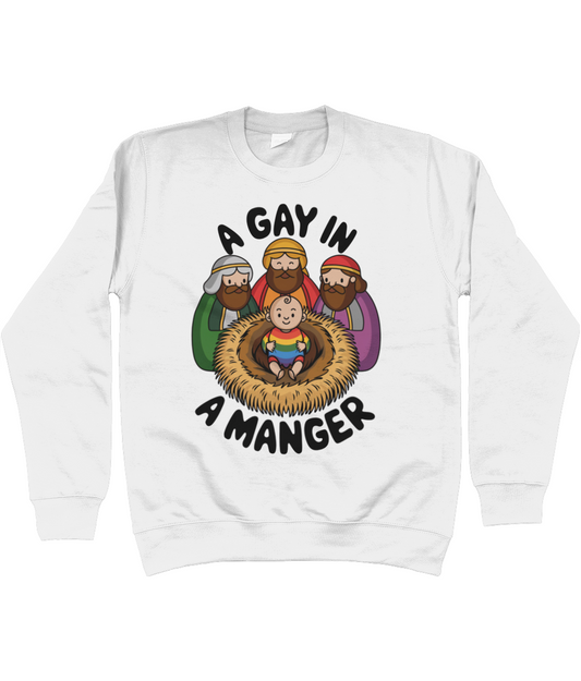 A Gay In A Manger Funny White Christmas Jumper