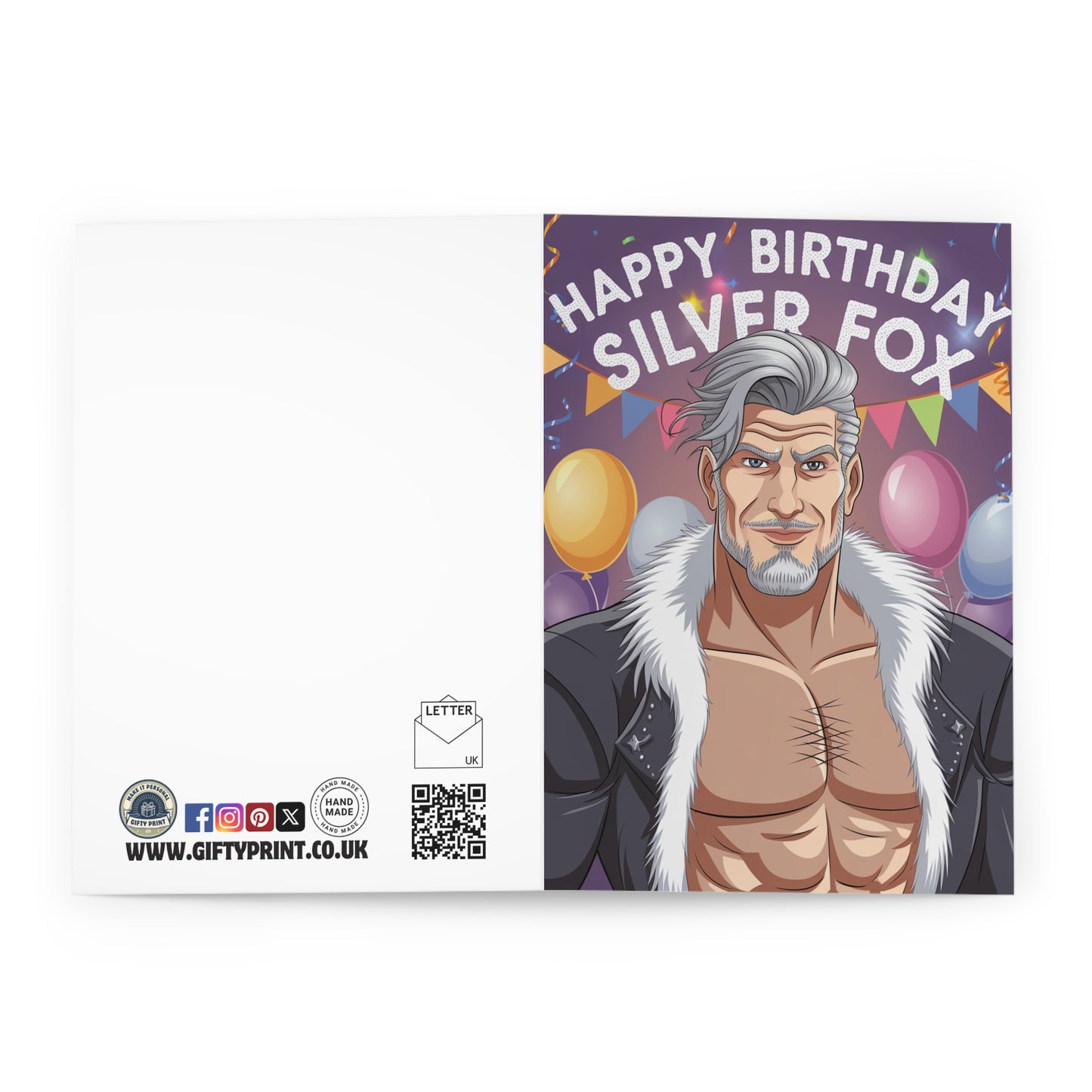 Open Funny Birthday Card Happy Birthday Silver Fox 