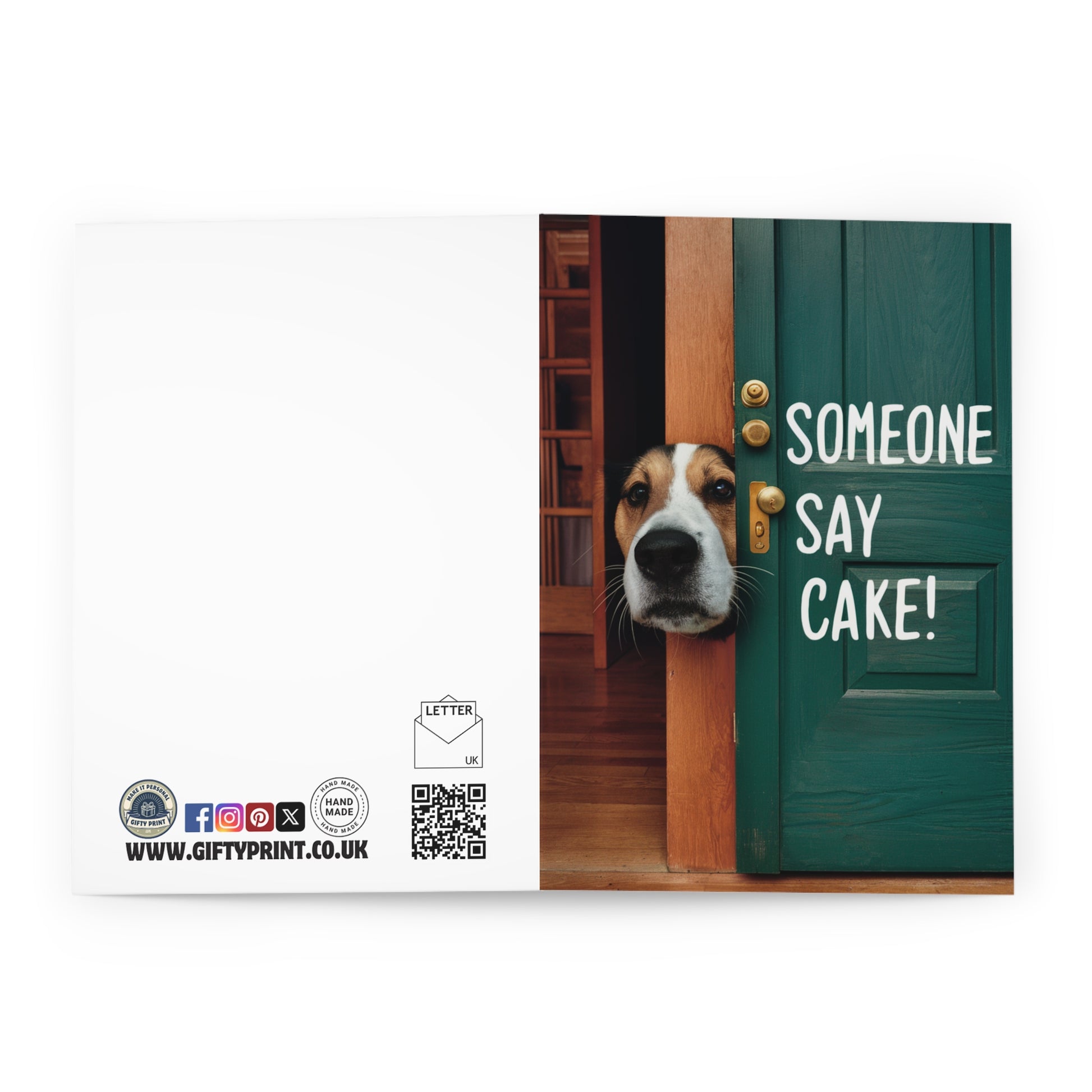 Open Funny Birthday Card Peeking Dog Someone Say Cake