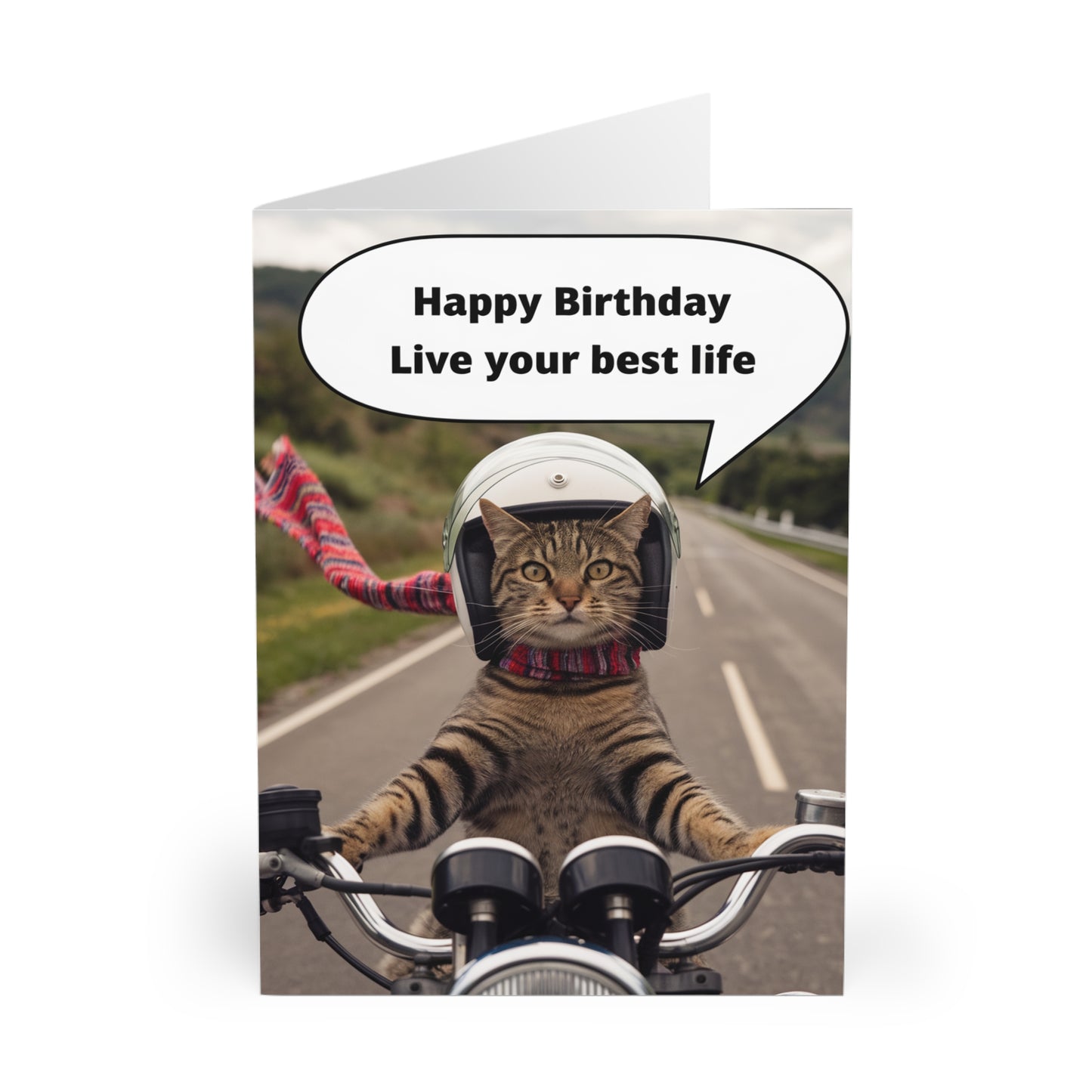 Funny Cat Birthday Card Live Your Best Life front