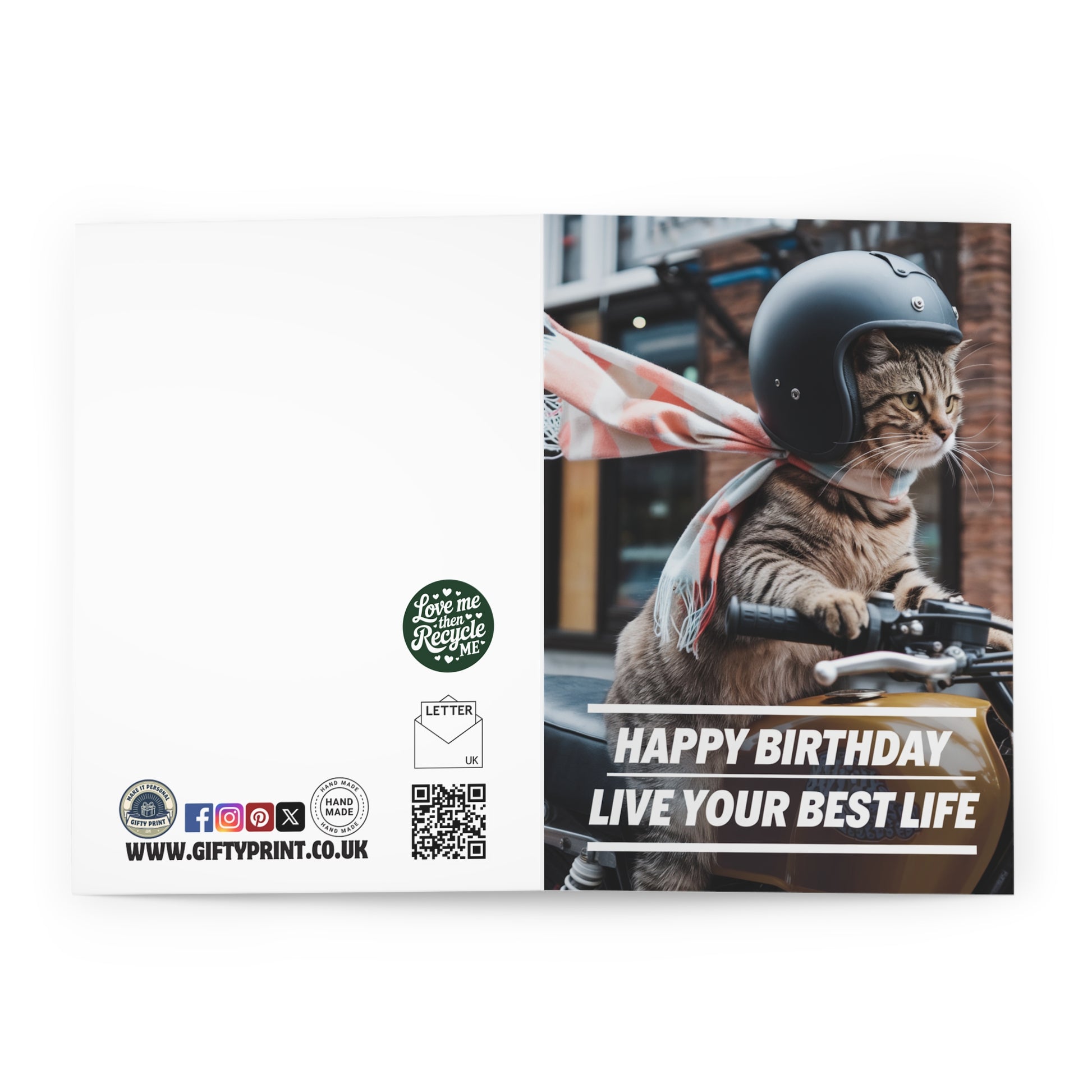 Funny Cat Birthday Card Live Your Best Life Bike open