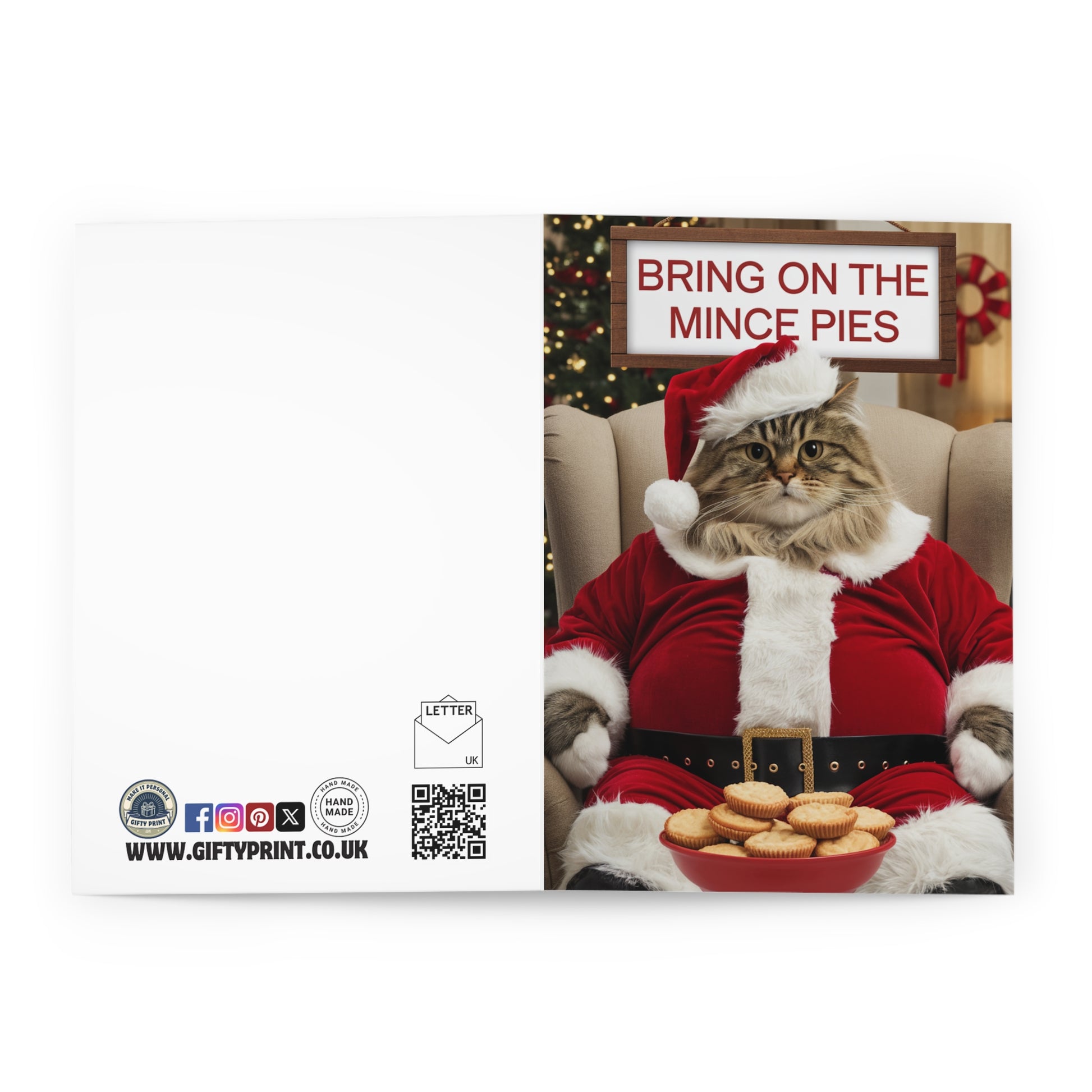 Funny Cat Christmas Card Bring On The Mince Pies o