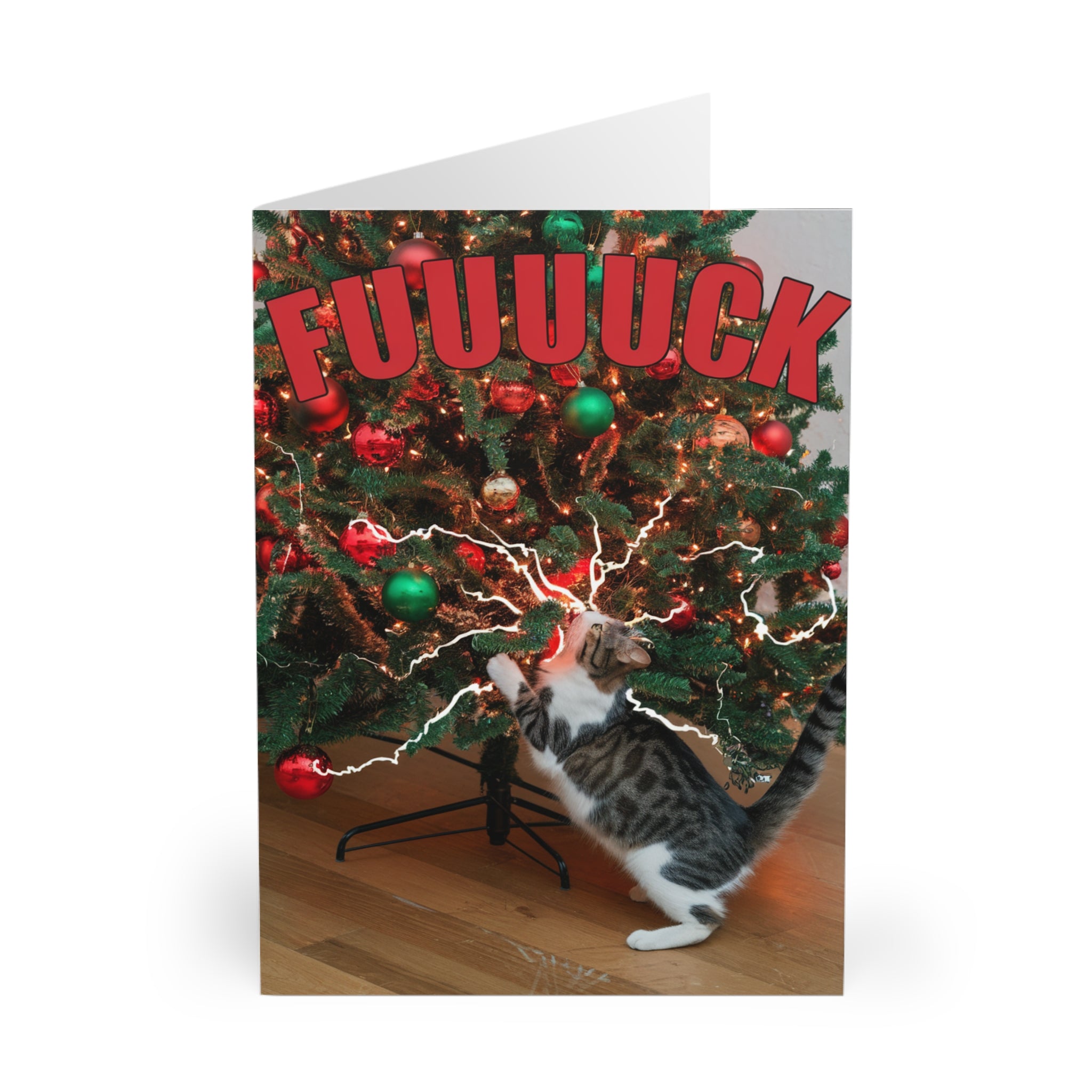 Funny Cat Christmas Card Electrocuted Cat Christmas Tree