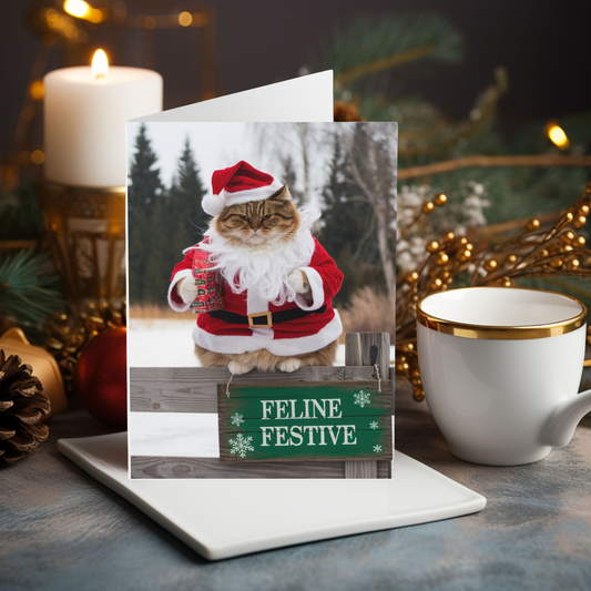 Funny Cat Christmas Card Feline Fine