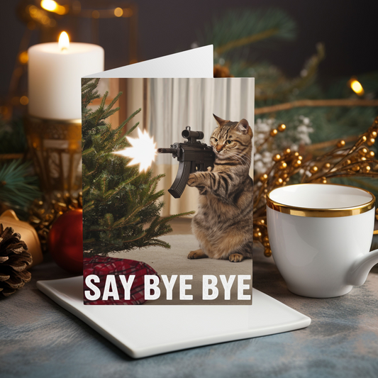 Funny Christmas Card Funny Cat Say Bye Bye Tree Gifty Print