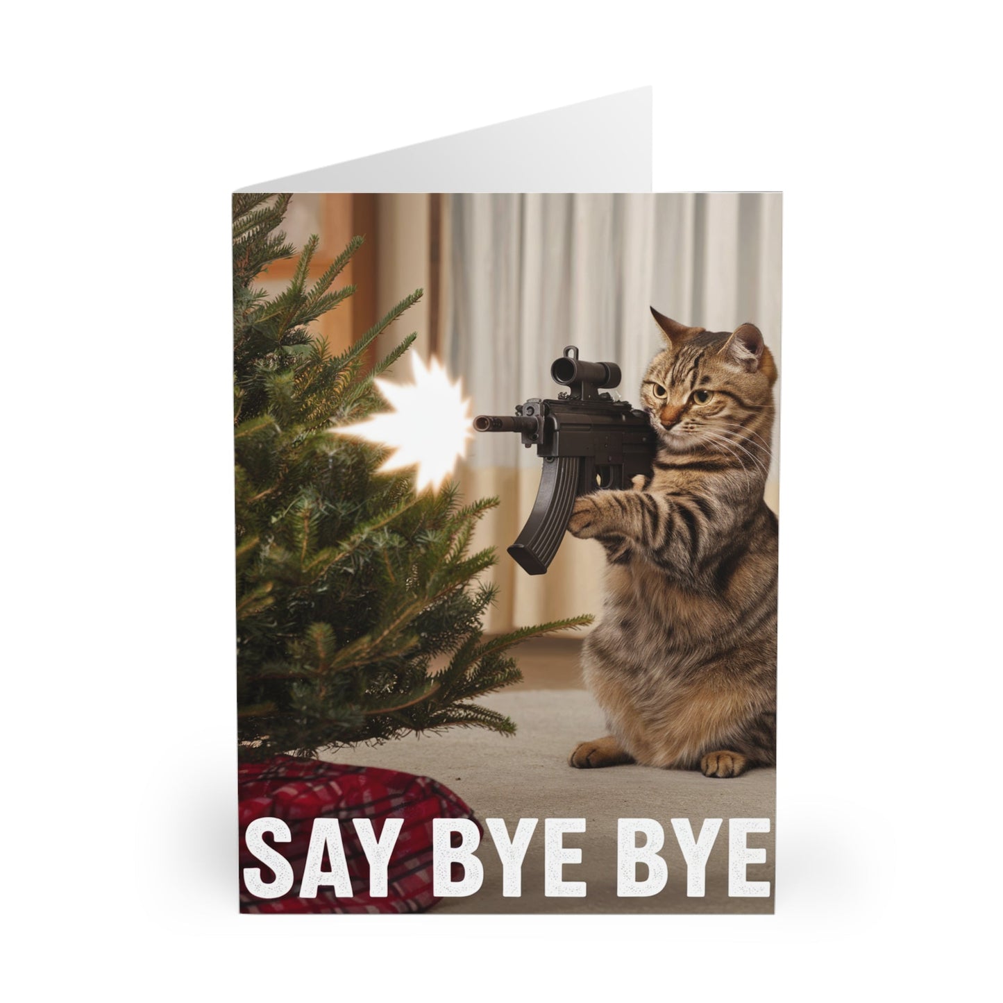 Funny Christmas Card Funny Cat Say Bye Bye Tree Gifty Print