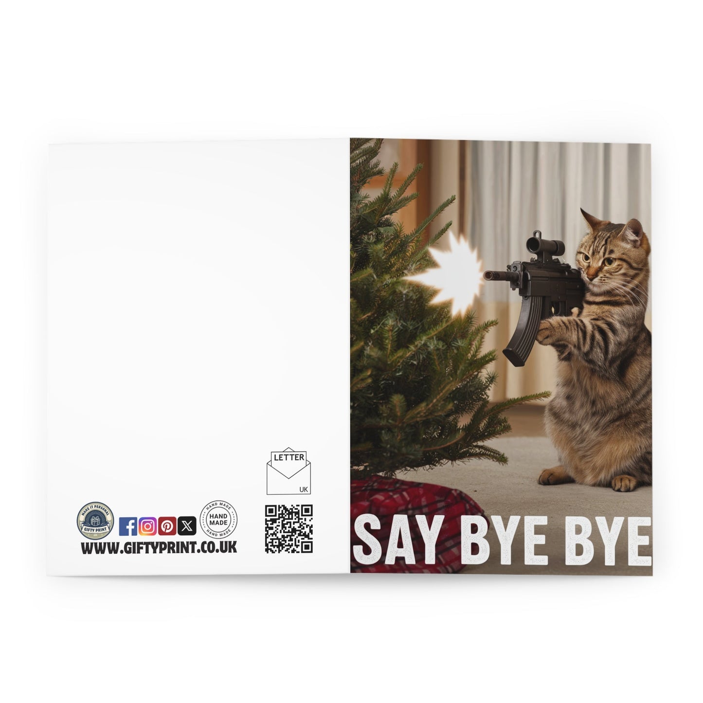 Funny Christmas Card Funny Cat Say Bye Bye Tree Gifty Print