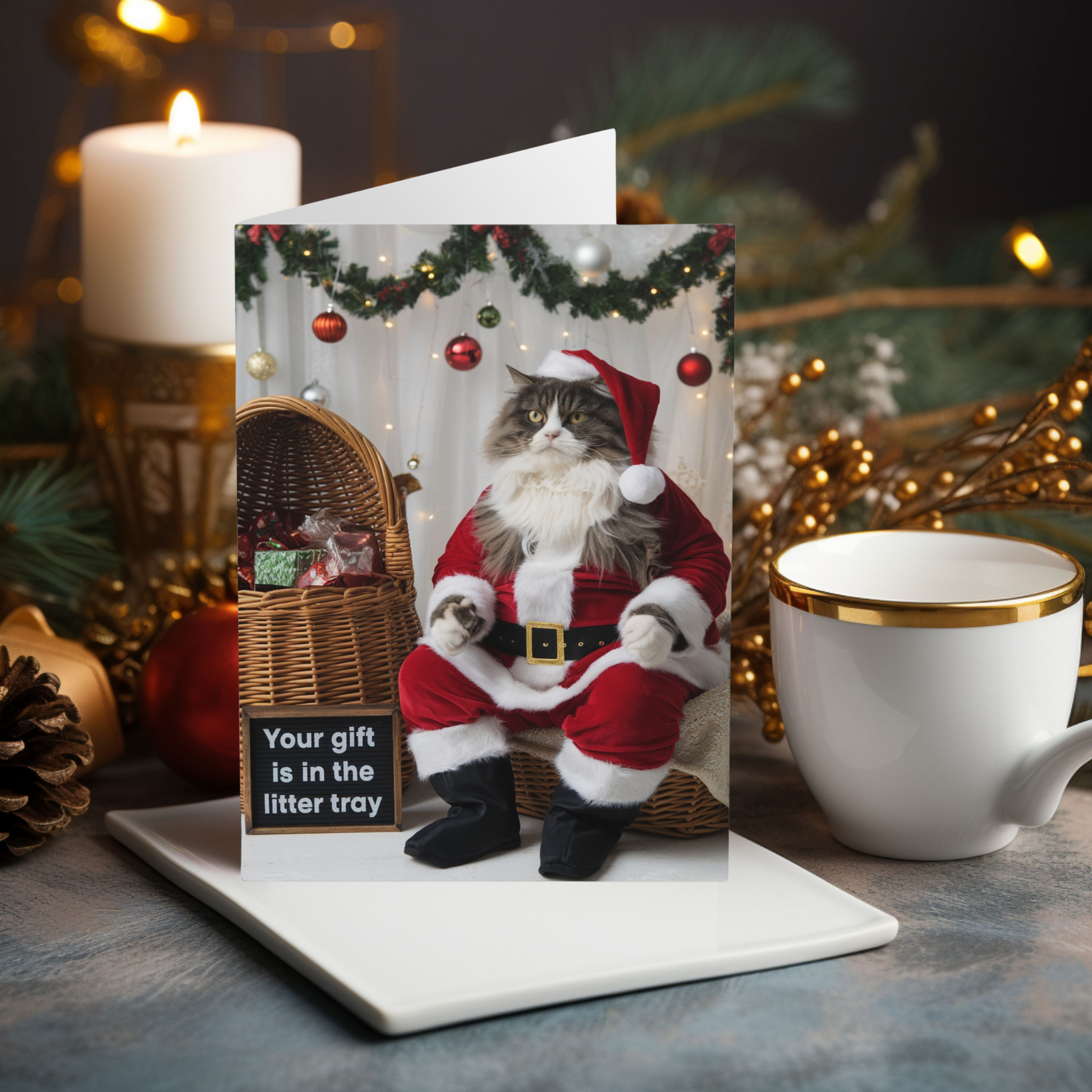 Funny Cat Christmas Card Your Gift Is In The Litter Tray 