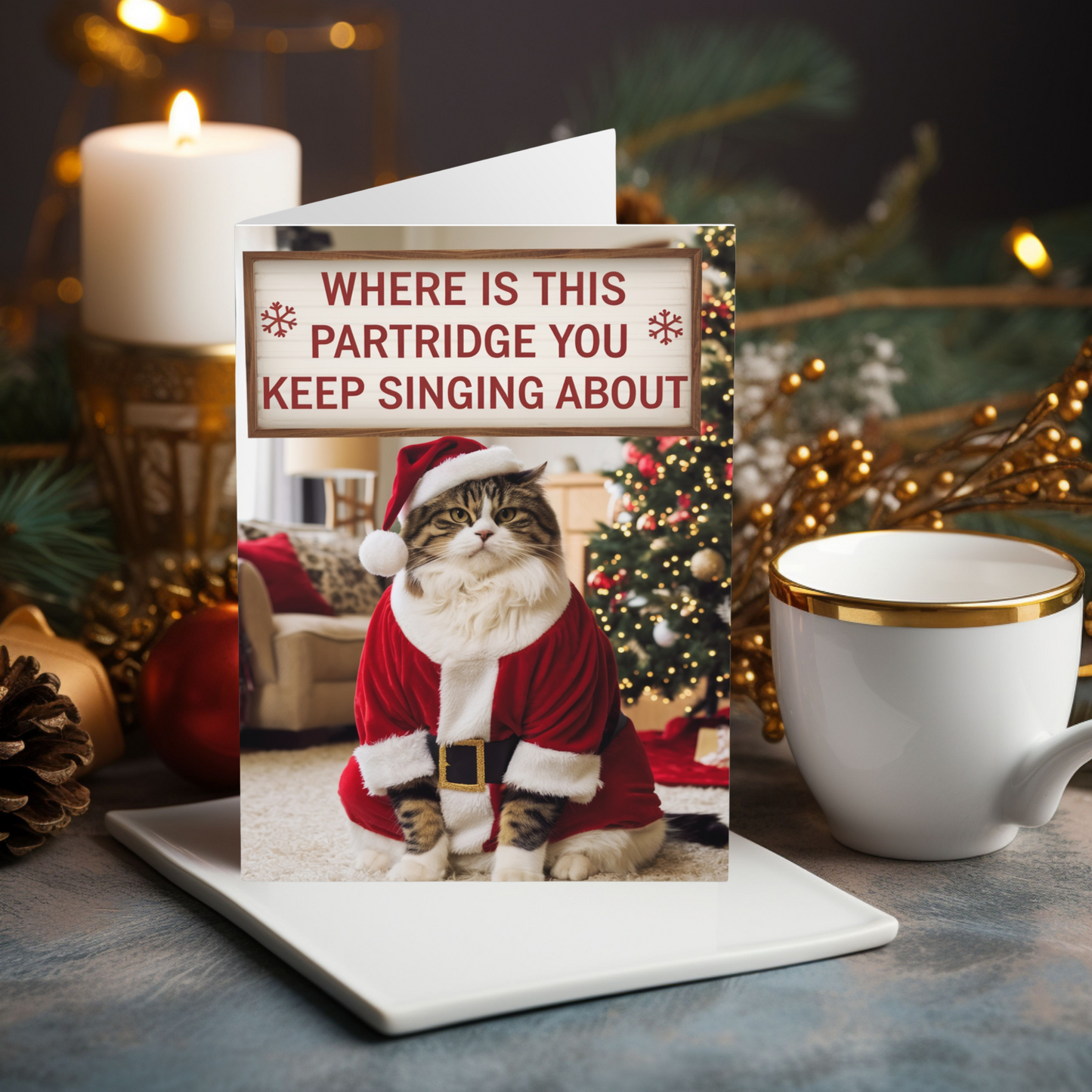 Funny Cat Christmas Card Where Is This Partridge You Sing About 