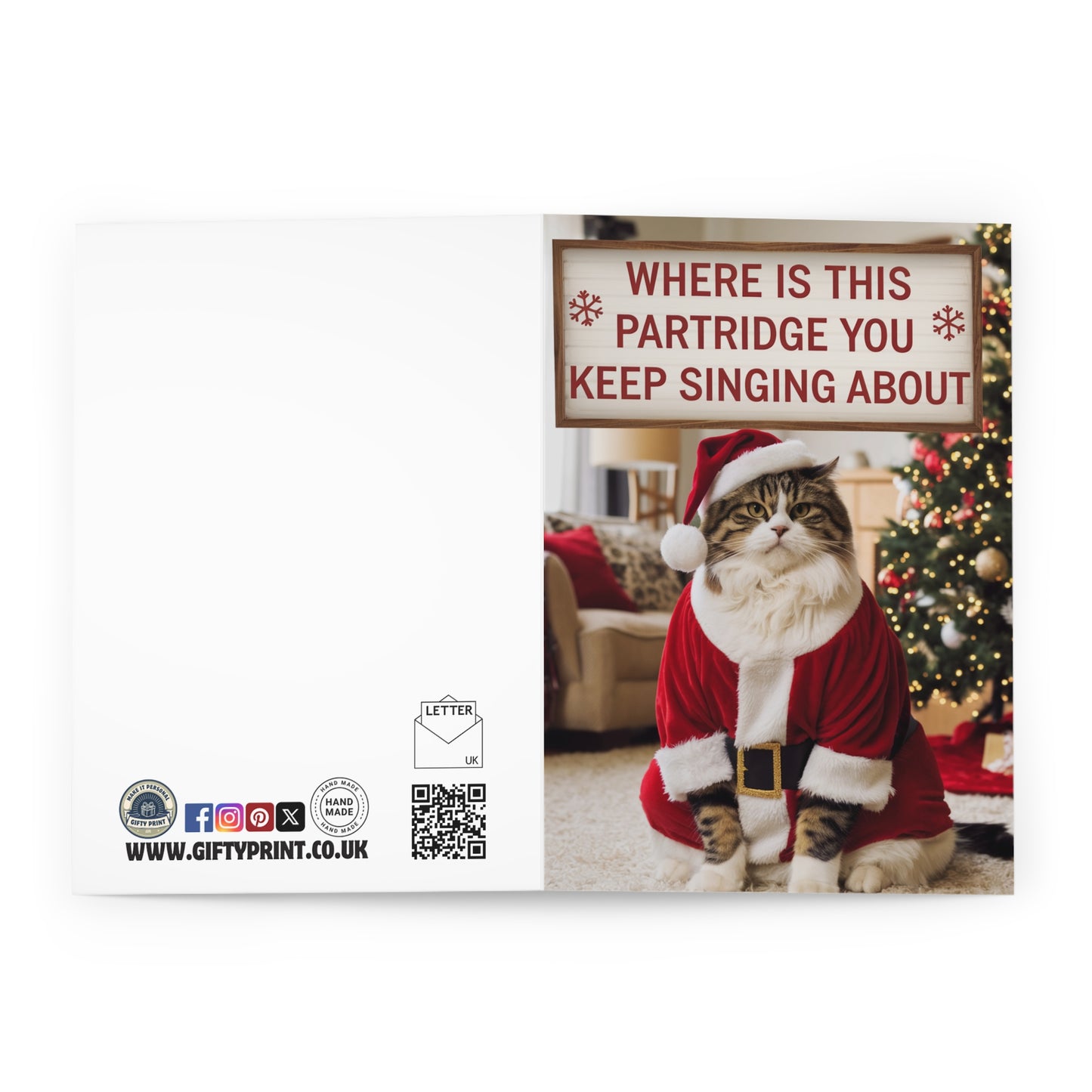 Funny Cat Christmas Card Where Is This Partridge You Sing About  o