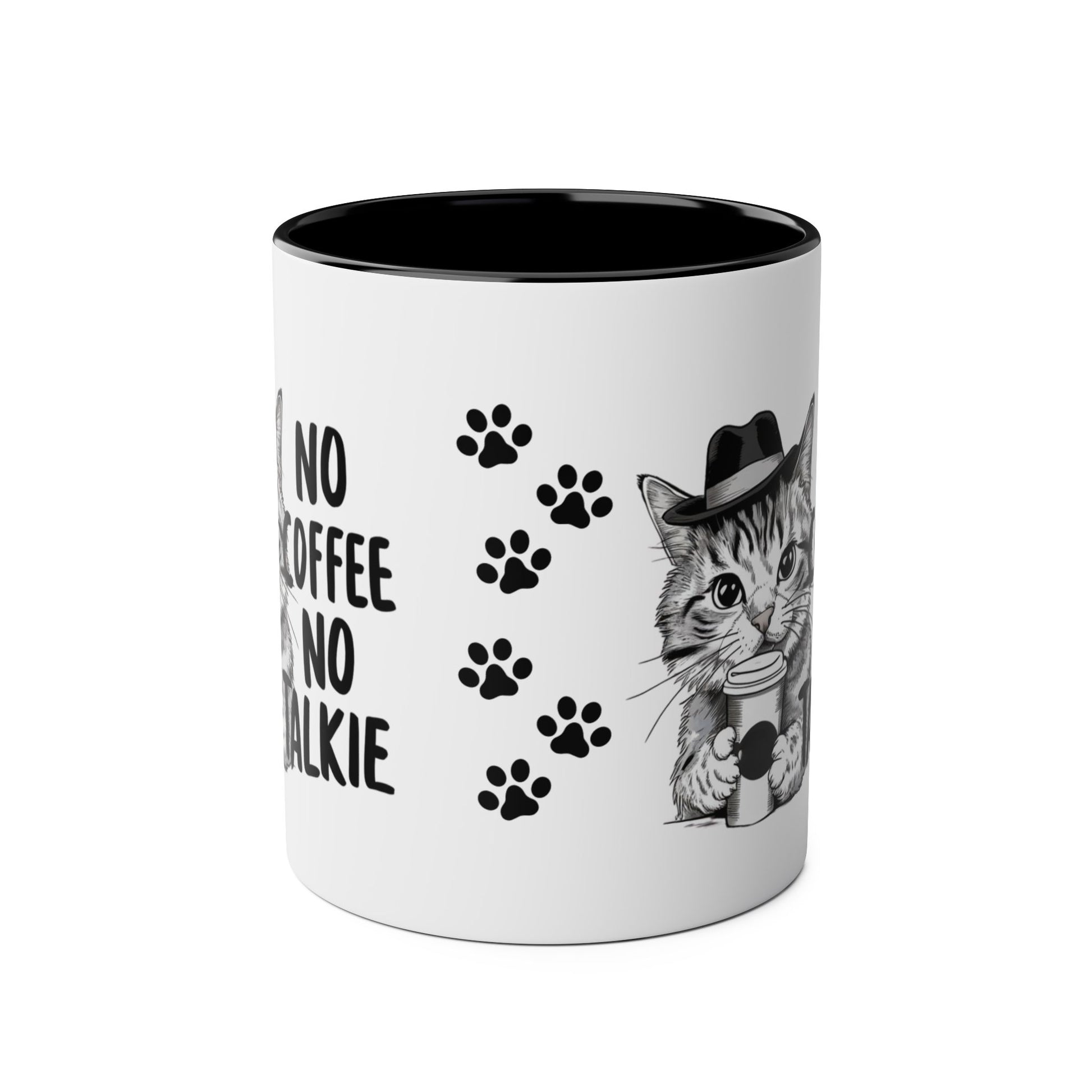 Front Funny Cat No Coffee No Talkie Black Mug