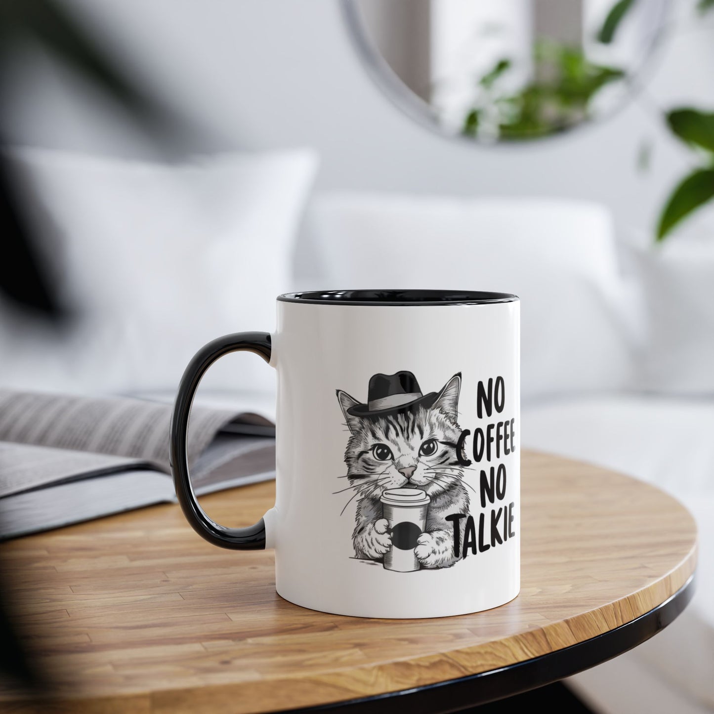 Context Funny Cat No Coffee No Talkie Black Mug