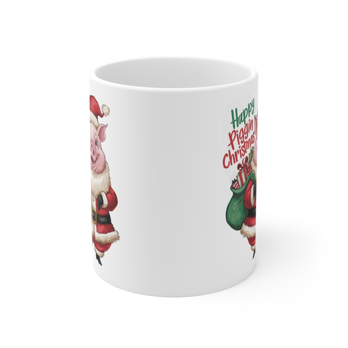 Funny Christmas Mug Happy Piggin Christmas Santa Pig front