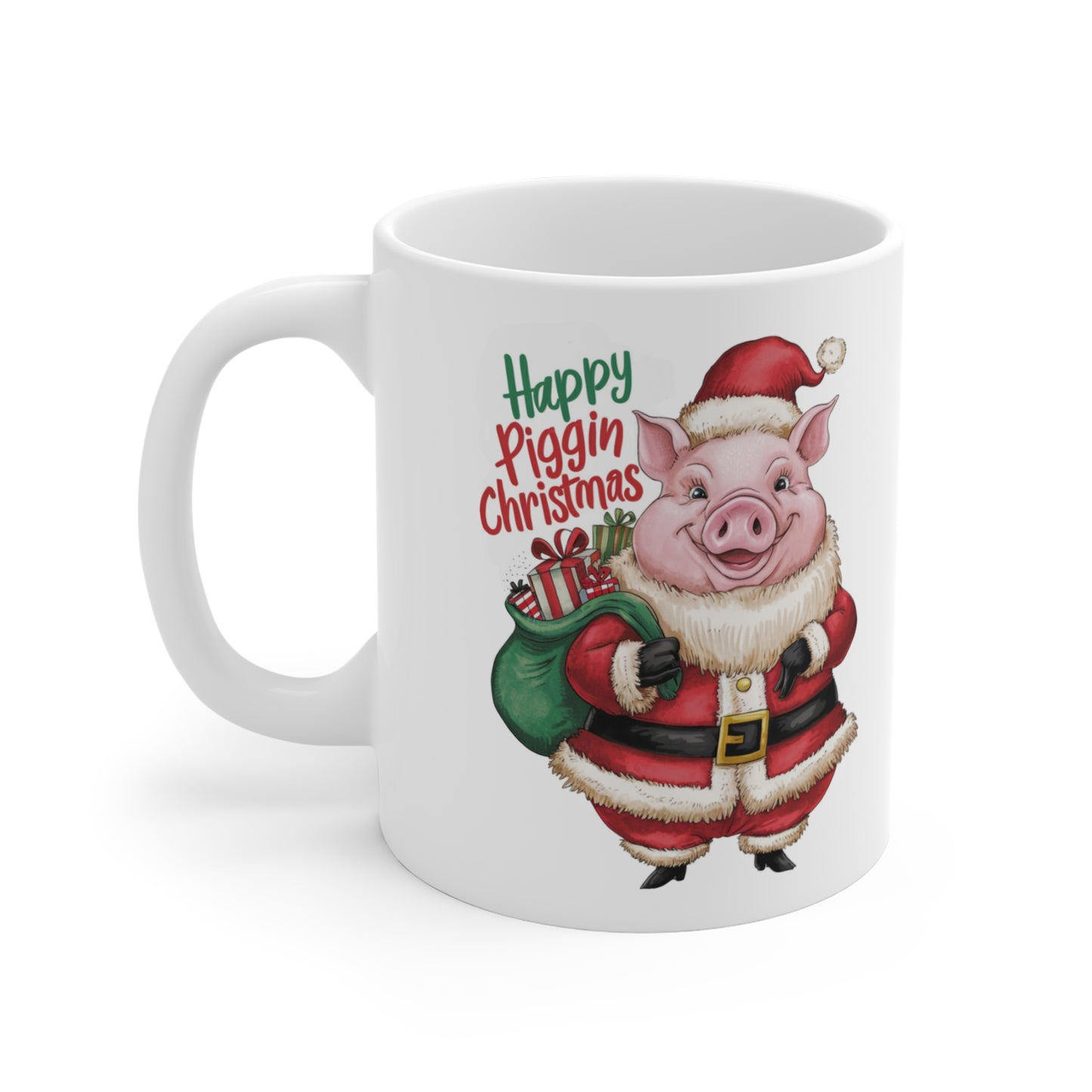 Left Funny Christmas Mug Happy Piggin Christmas Santa Pig 