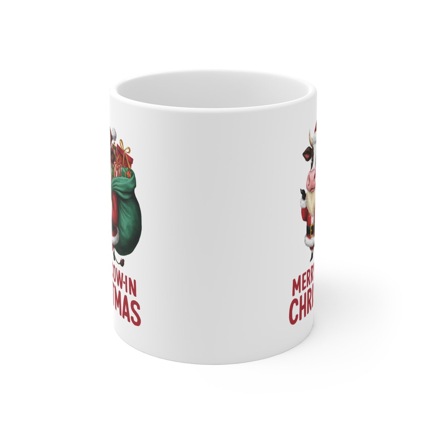 Funny Christmas Mug Merry Cow-in Christmas Cow front