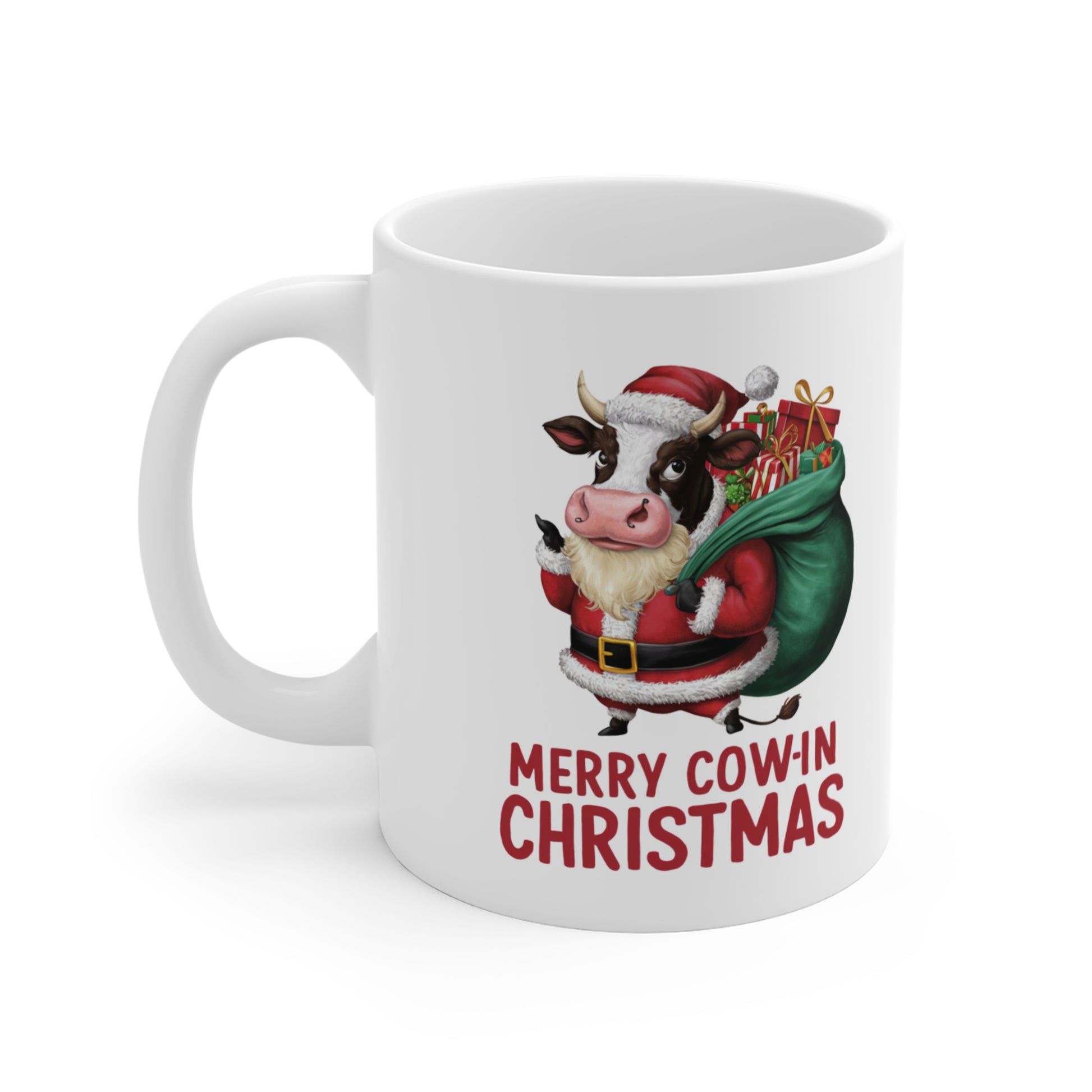 Left Funny Christmas Mug Merry Cow-in Christmas Cow