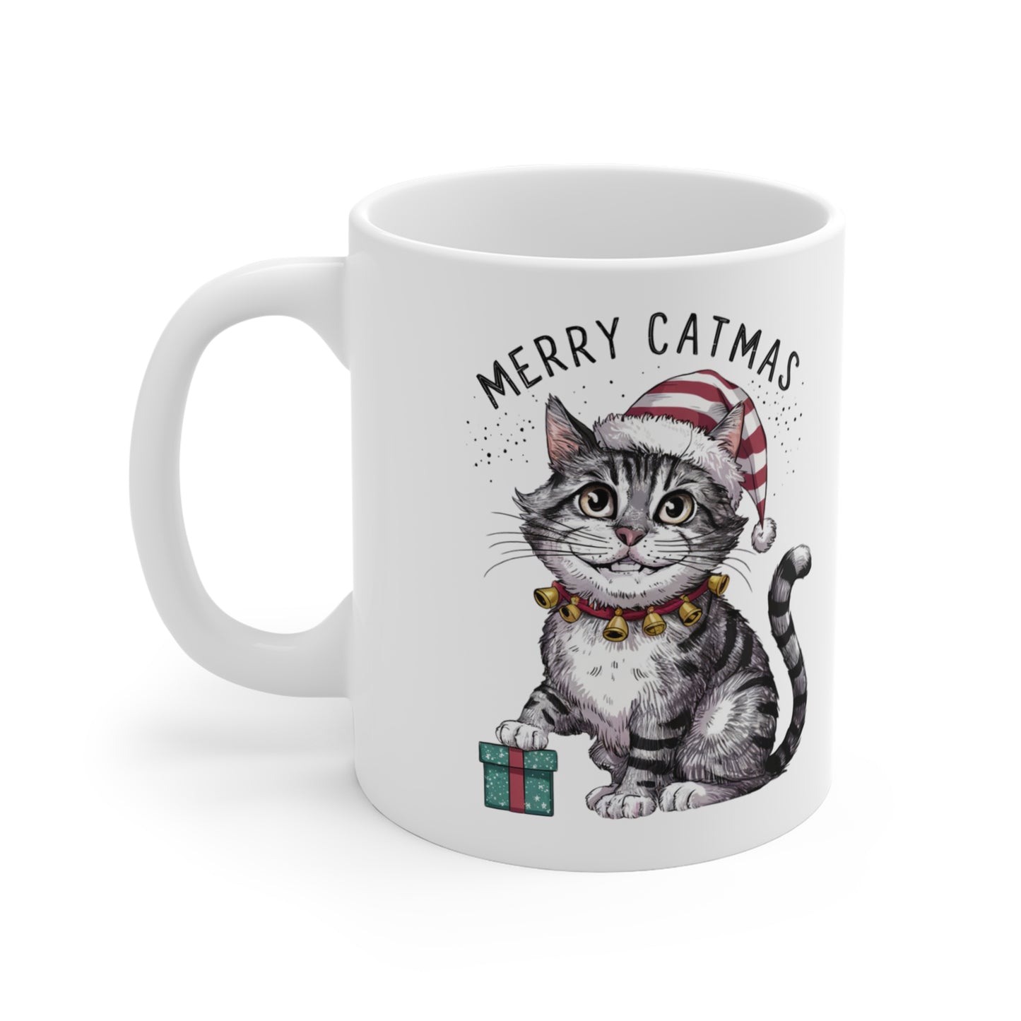 Left Funny Cute Cat Christmas Mug Merry Catmas