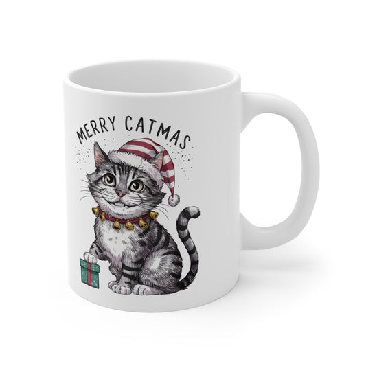 Funny Cute Cat Christmas Mug Merry Catmas right