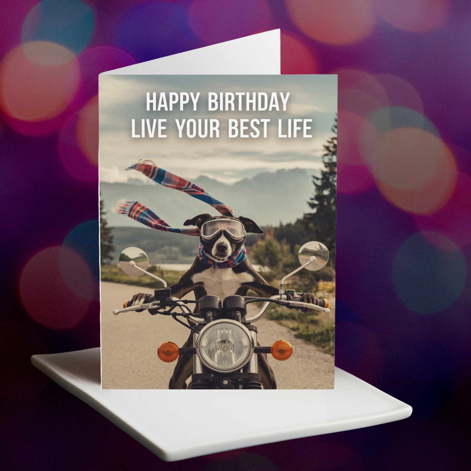 Funny Dog Birthday Card Live Your Best Life Motorbike 