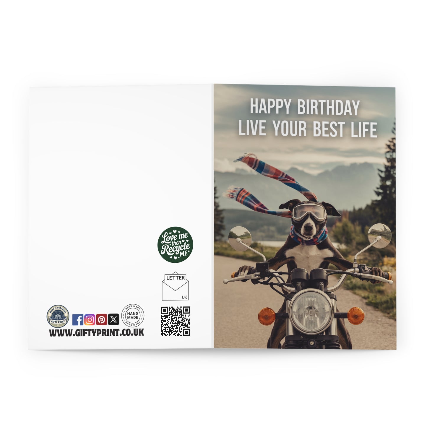 Funny Dog Birthday Card Live Your Best Life Motorbike open