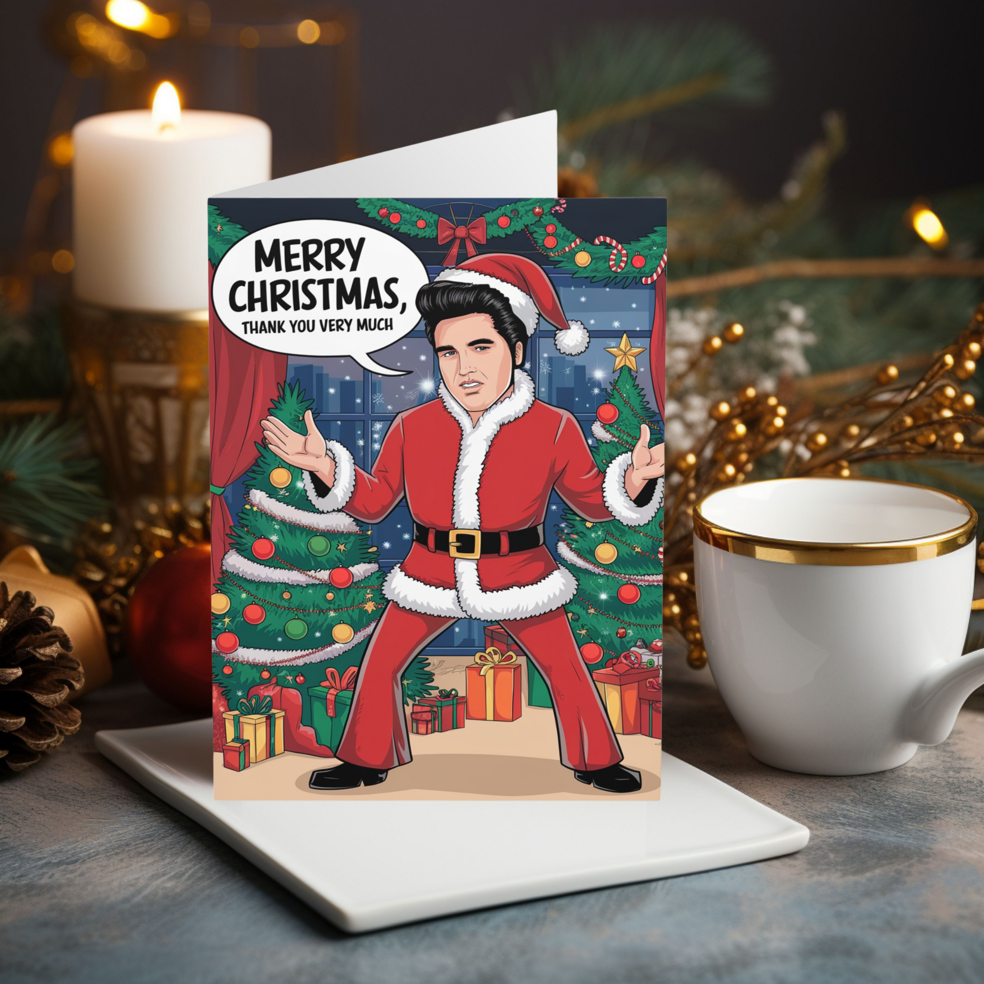 Funny Elvis Christmas Card Merry Christmas Thank You Very Much 
