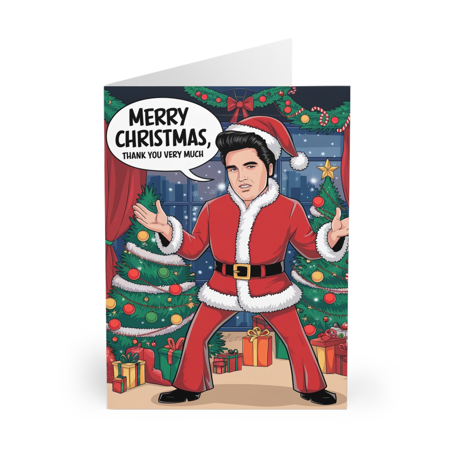 Funny Elvis Christmas Card Merry Christmas Thank You Very Much Front