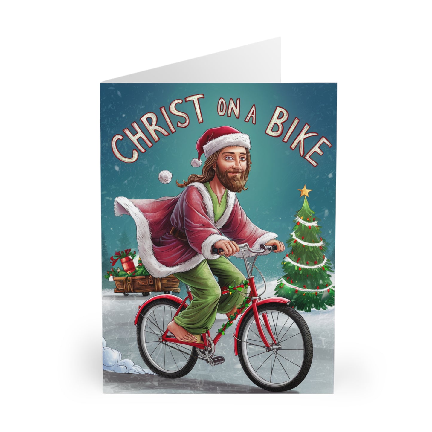 Front Funny Jesus Christmas Card Christ On A Bike