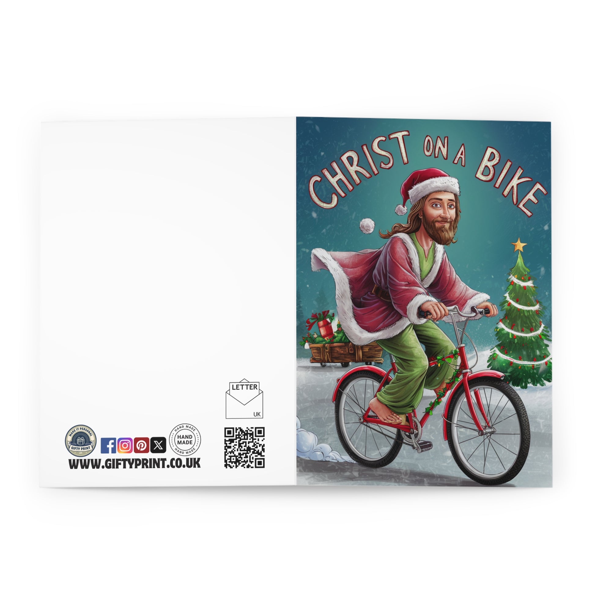 Open Funny Jesus Christmas Card Christ On A Bike