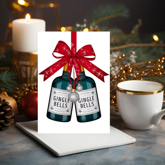 Funny Christmas Card Gin Bottles Gingle Bells 