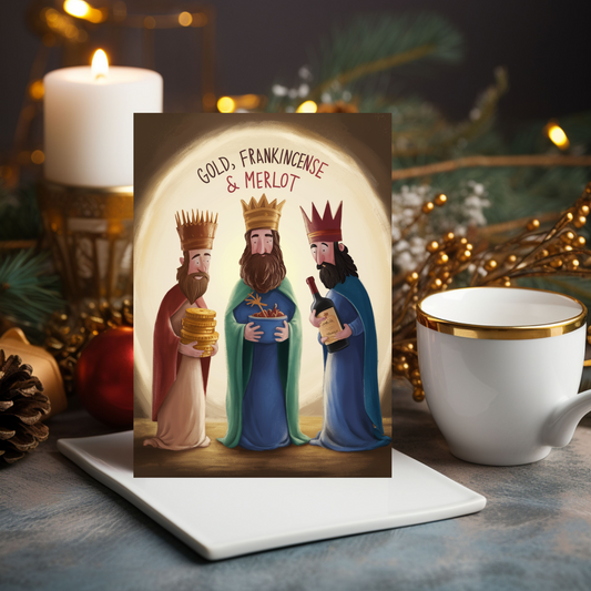 Funny Christmas Card Gold frankincense & Merlot