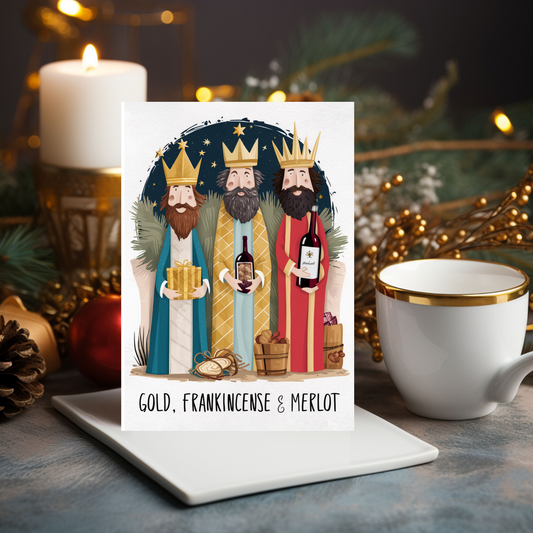 Funny Christmas Card Gold frankincense & Merlot