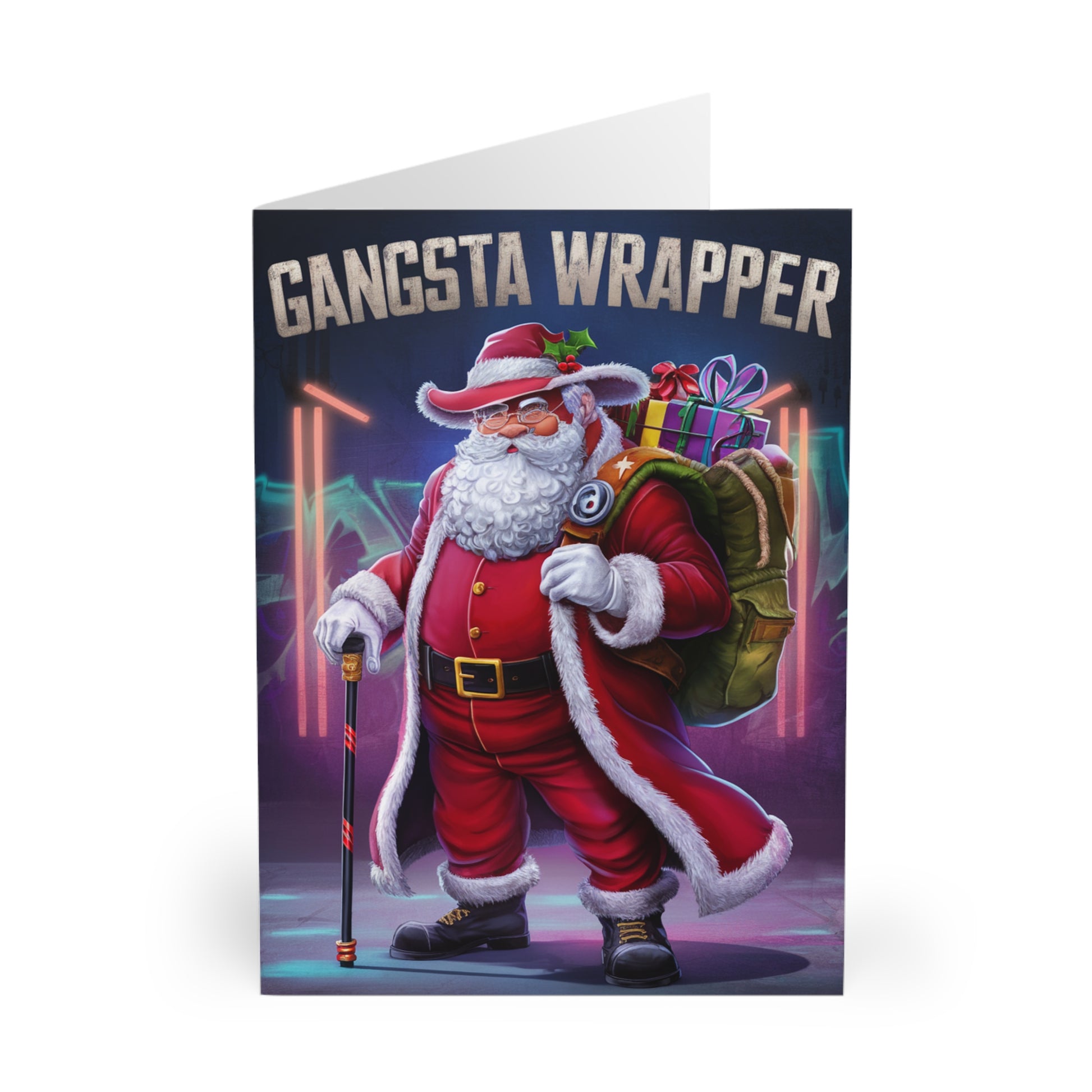 Front Gangsta Wrapper Funny Santa Christmas Card