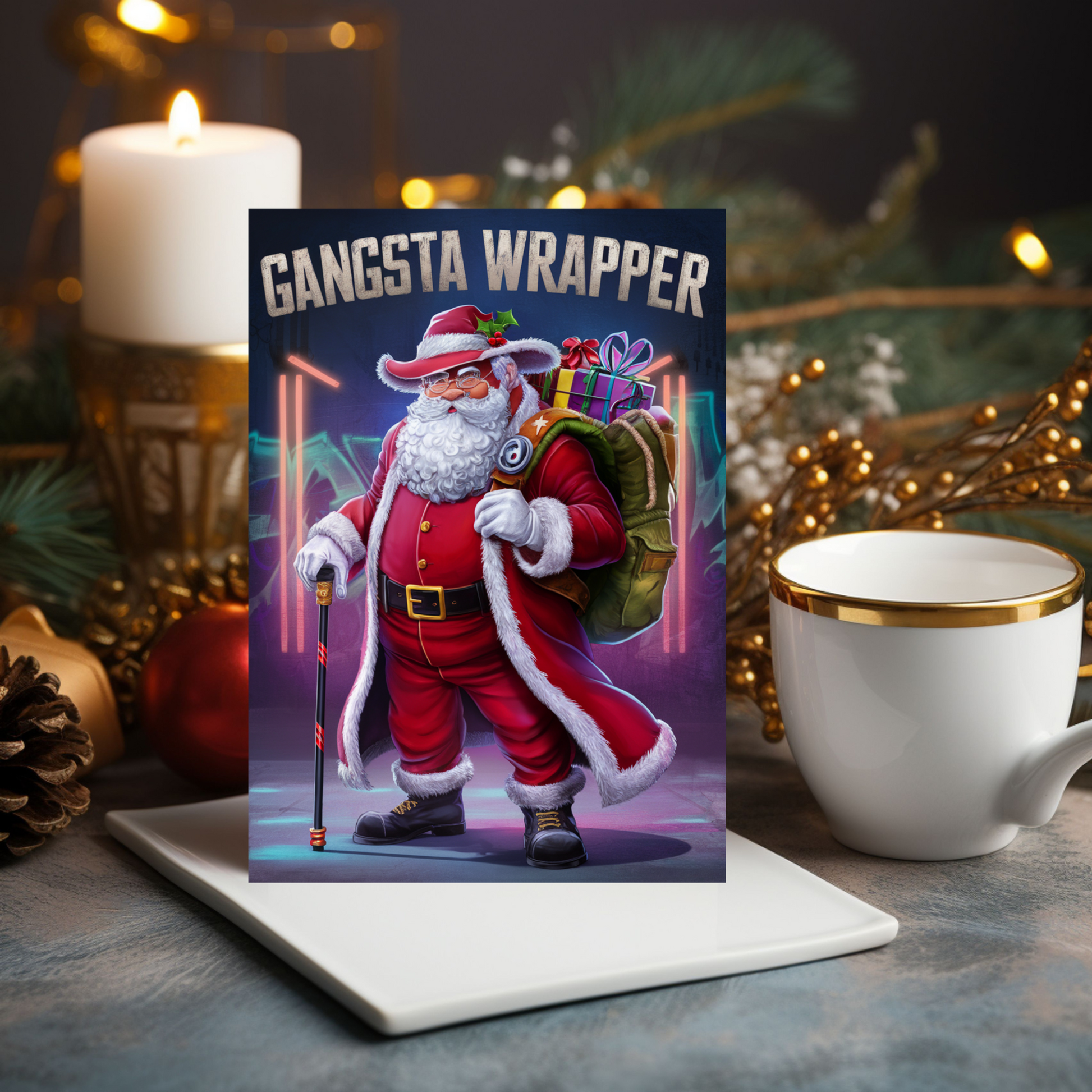 Gangsta Wrapper Funny Santa Christmas Card