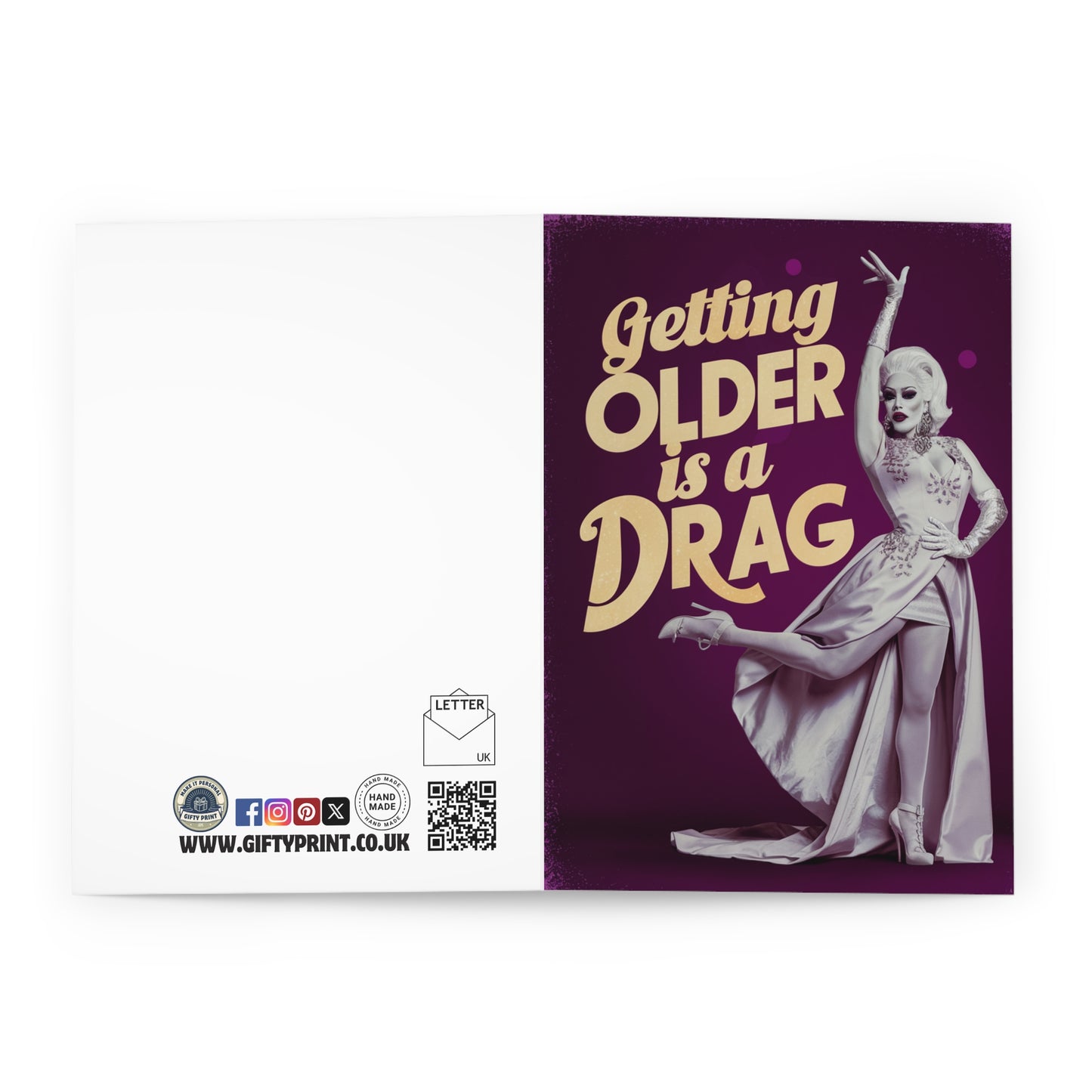 Open Gay Birthday Card Getting Older Is A Drag (Queen)