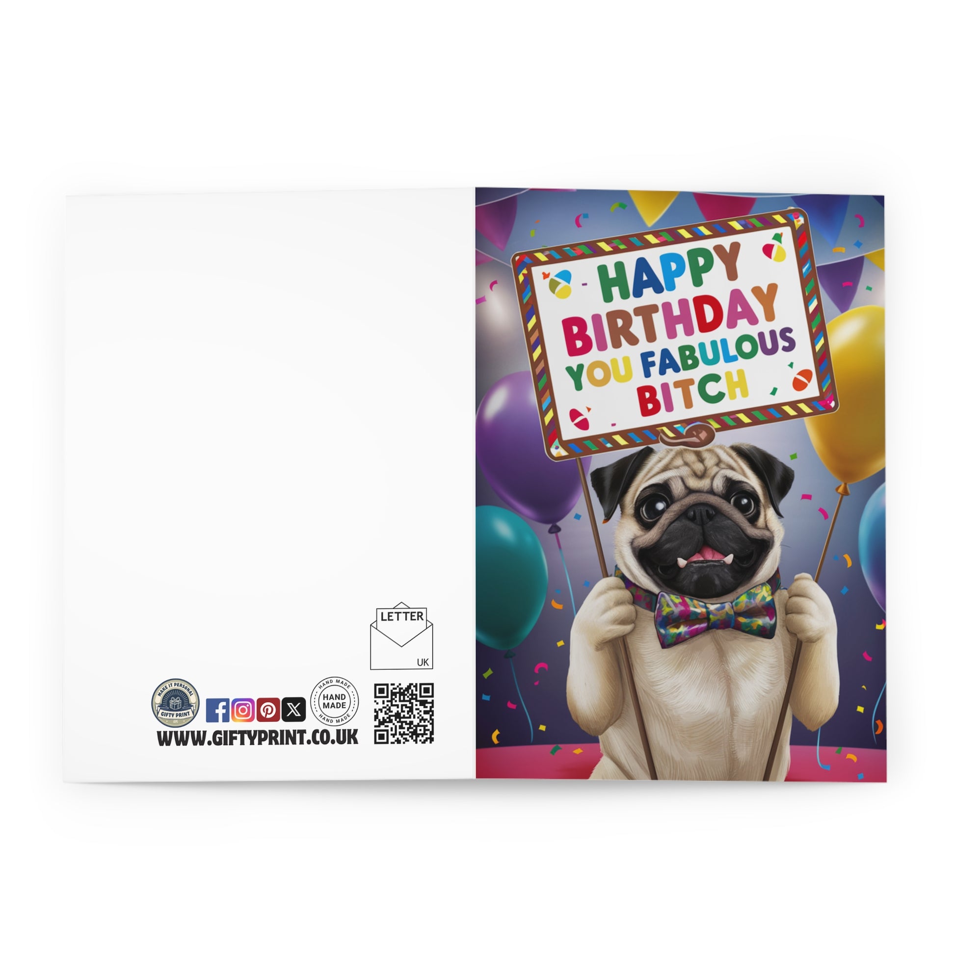 open Gay Birthday Card Pug Dog Happy Birthday You Fabulous Bitch