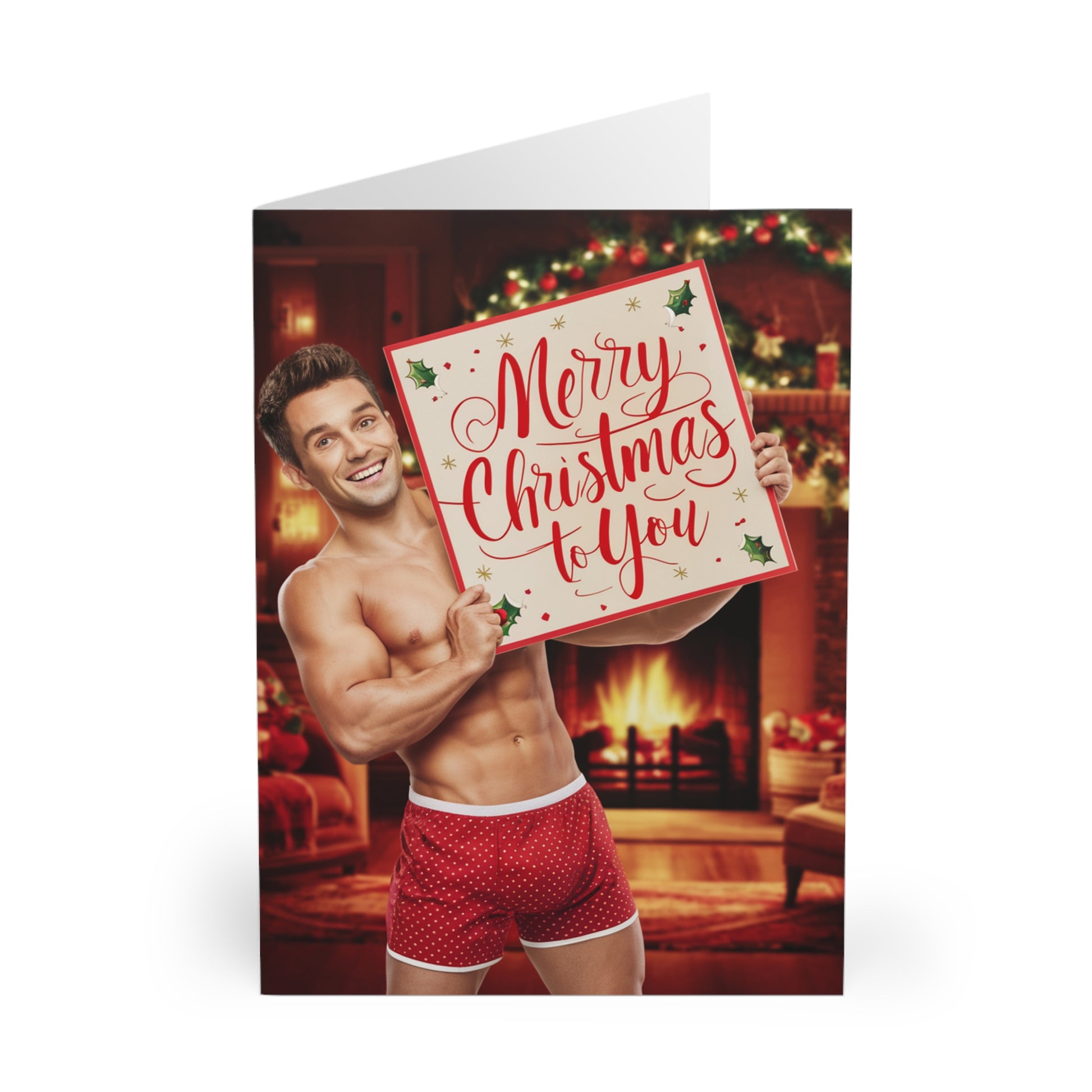 Gay Christmas Card Cute Guy Merry Christmas To You front